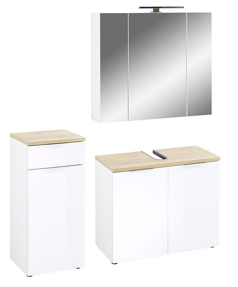 Badkamermeubelset Pescara – Strakke witte set met navarra‑eiken details