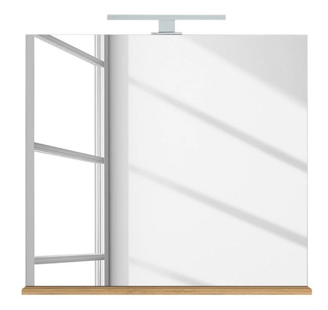 Badkamerspiegel Bruno 76 cm – LED‑verlichting & handige plank in grandson eiken