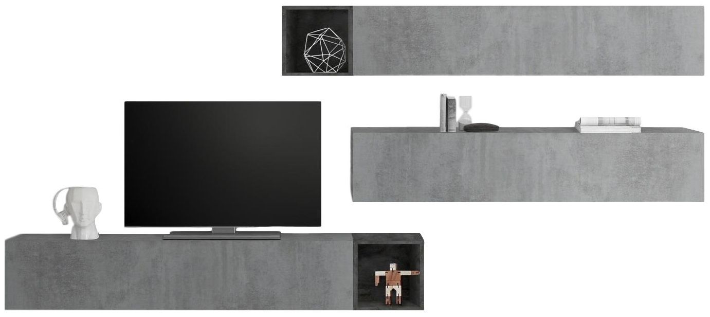 Balvin TV‑wandmeubel in grijs beton met oxid – modern, modulair en functioneel