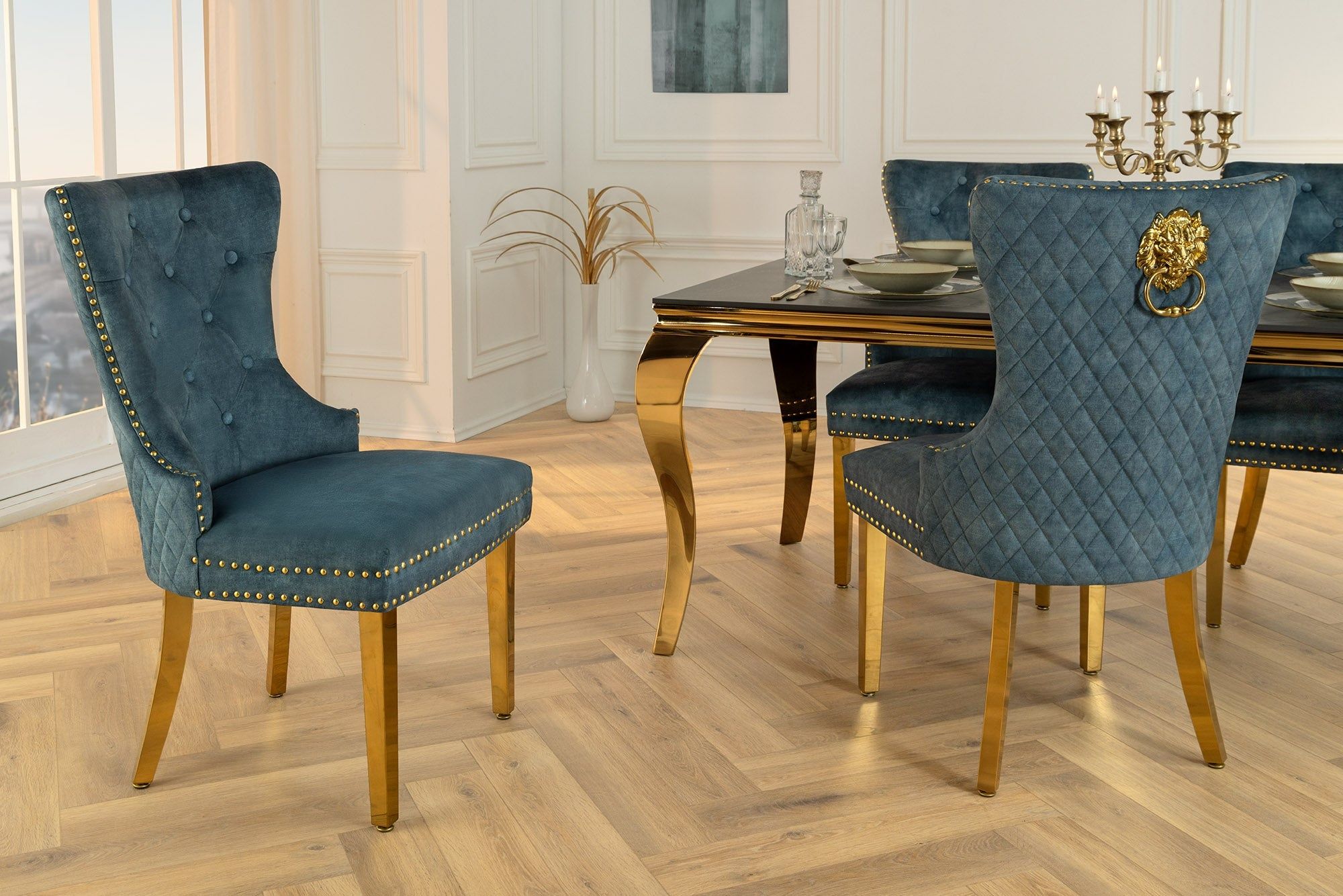 Barokke stoel CASTLE DELUXE – luxe benzine‑fluwelen fauteuil met gouden accenten
