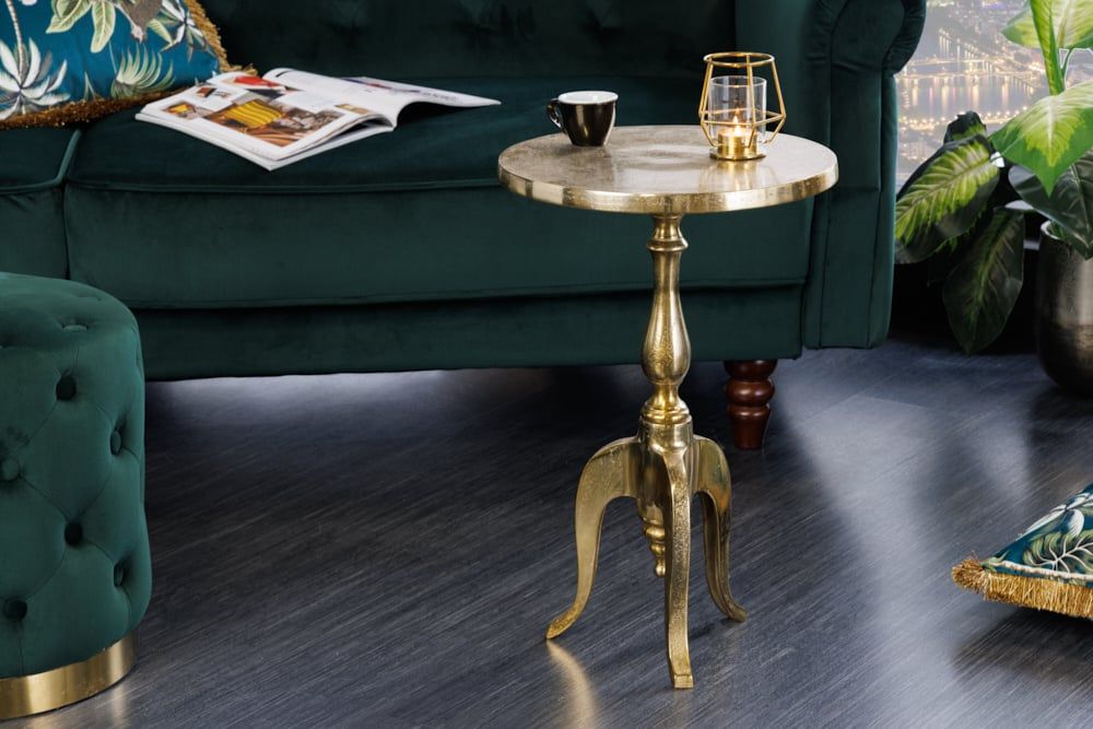 Barokke Vintage Bijzettafel Savoy – Ronde Gouden DriePoot (55 cm) van Invicta Interior