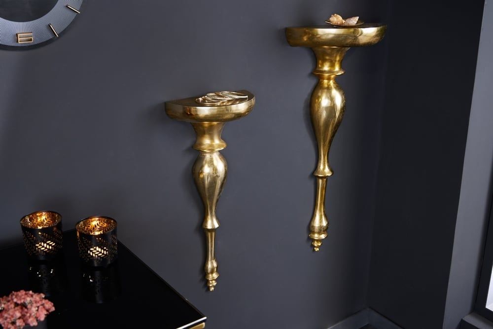 Barokke Wandconsole Scala 60 cm – Handgemaakte Gouden Metalen Wandplank van Invicta Interior