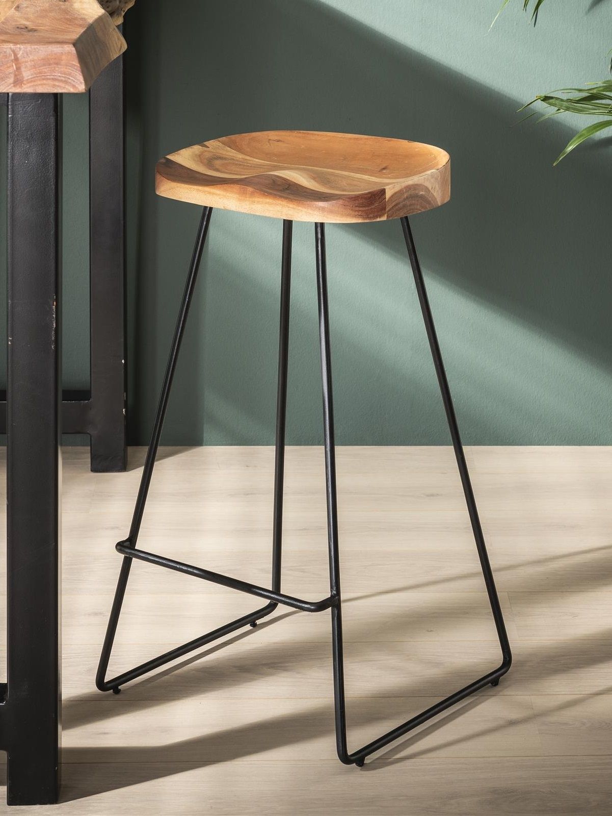 Barstoel Martin – Set van 4 vintage barkrukken in massief acacia