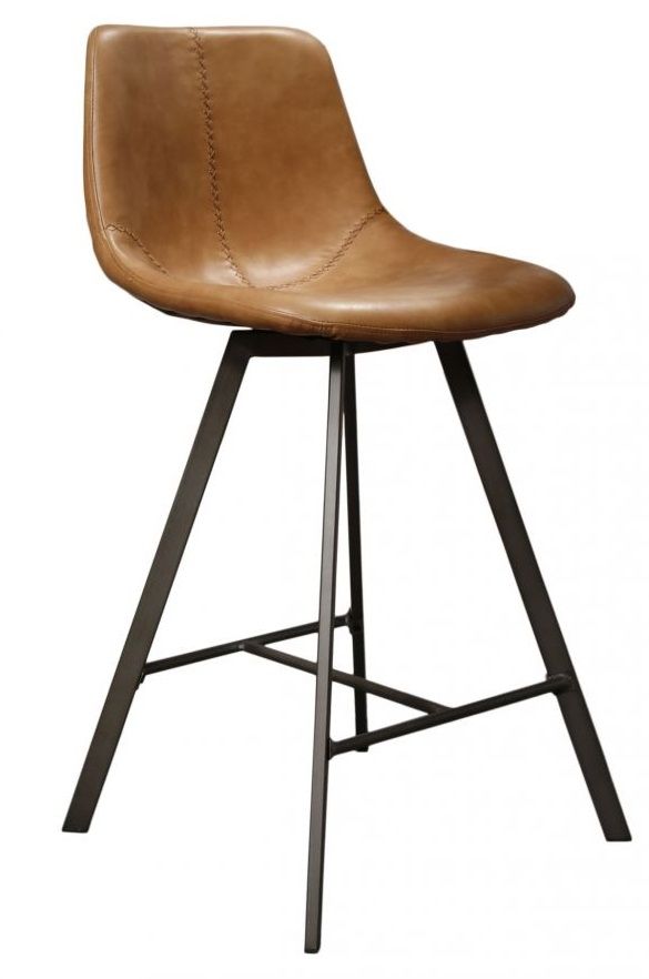 Barstoel Zetna Zig‑Zag Plat Frame – Moderne Luxe in Bruine Cowhide