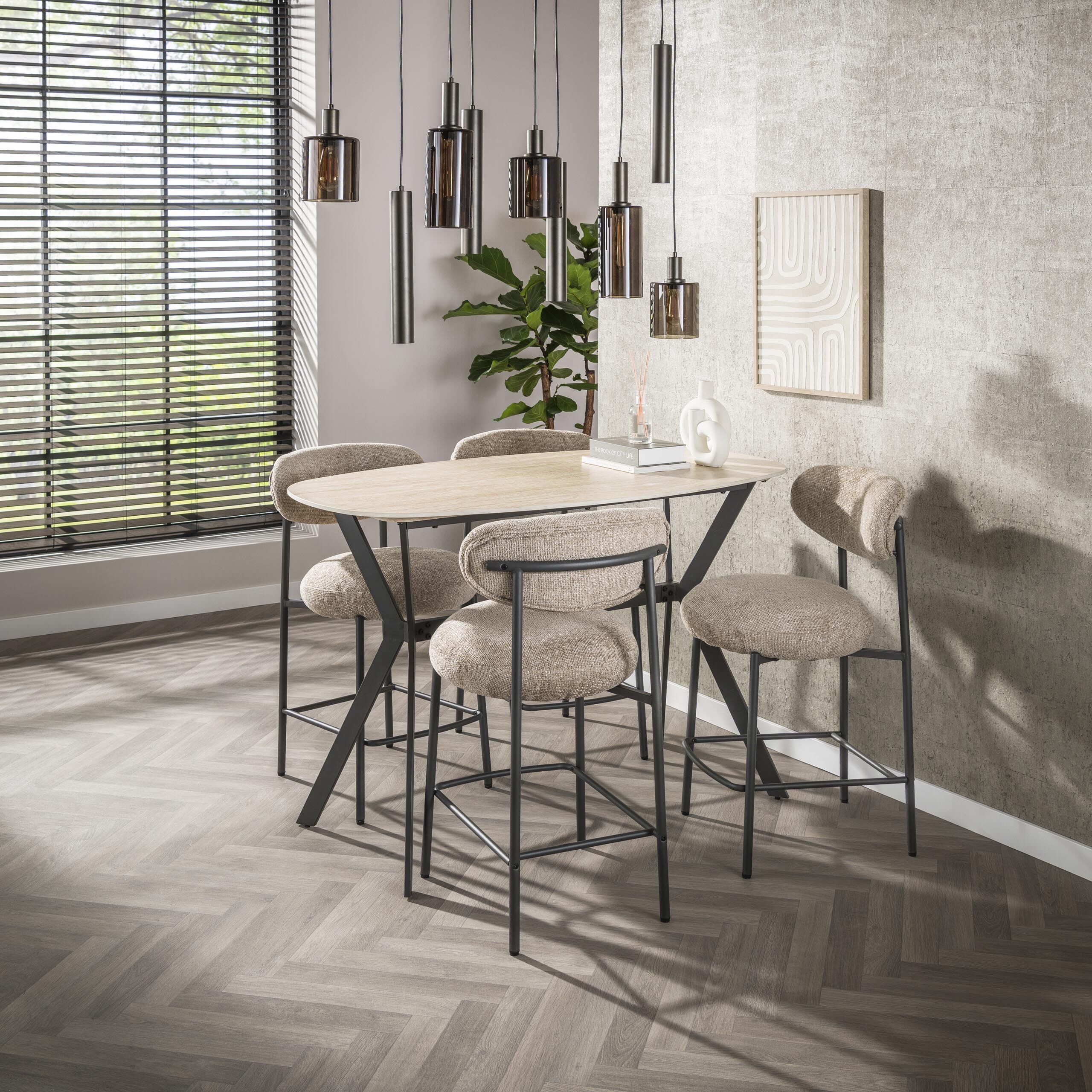 Bartafel Laycie van LifestyleFurn – Ovaal keramisch blad in travertin‑look, 140 × 75 cm