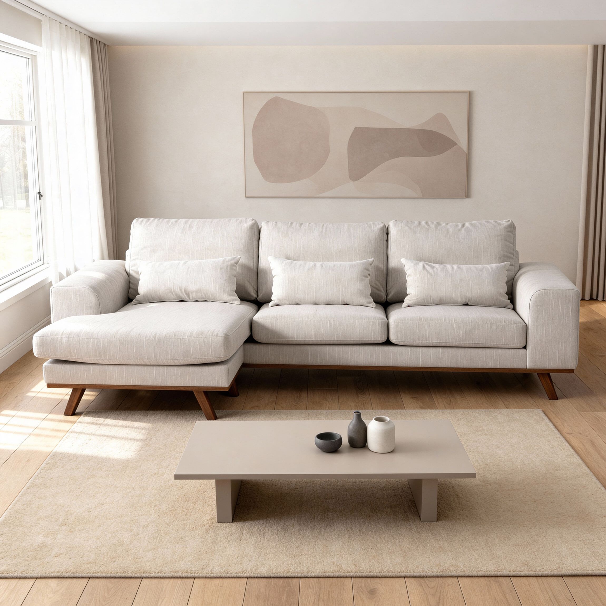 BASE 3‑zits Loungebank Kirstan – 222 cm, Grande stof, Beige