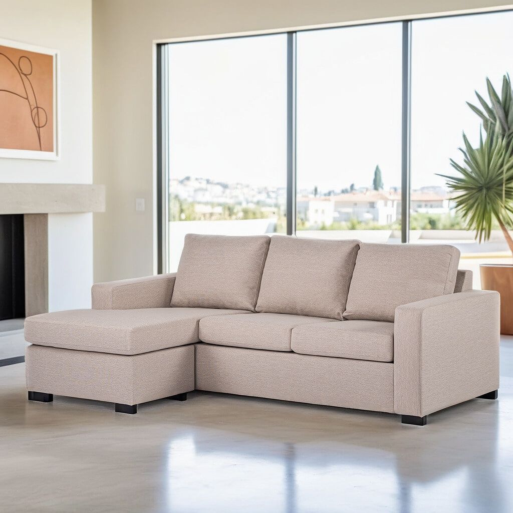 BASE 3‑zits loungebank Mael – Linnenlook in beige, links‑/rechts verwisselbaar