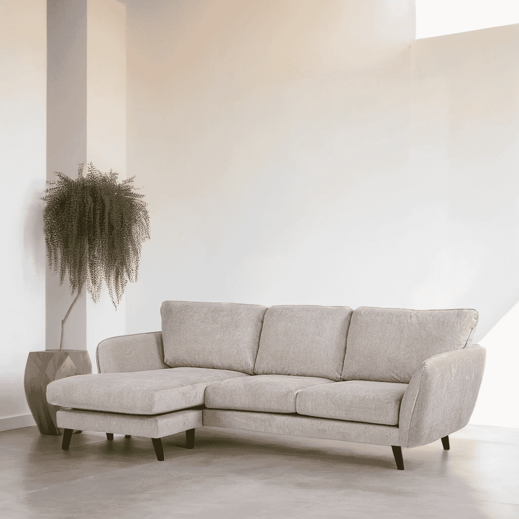 BASE 3‑zits loungebank Shafiq links – Elegant beige design voor gezellige woonmomenten