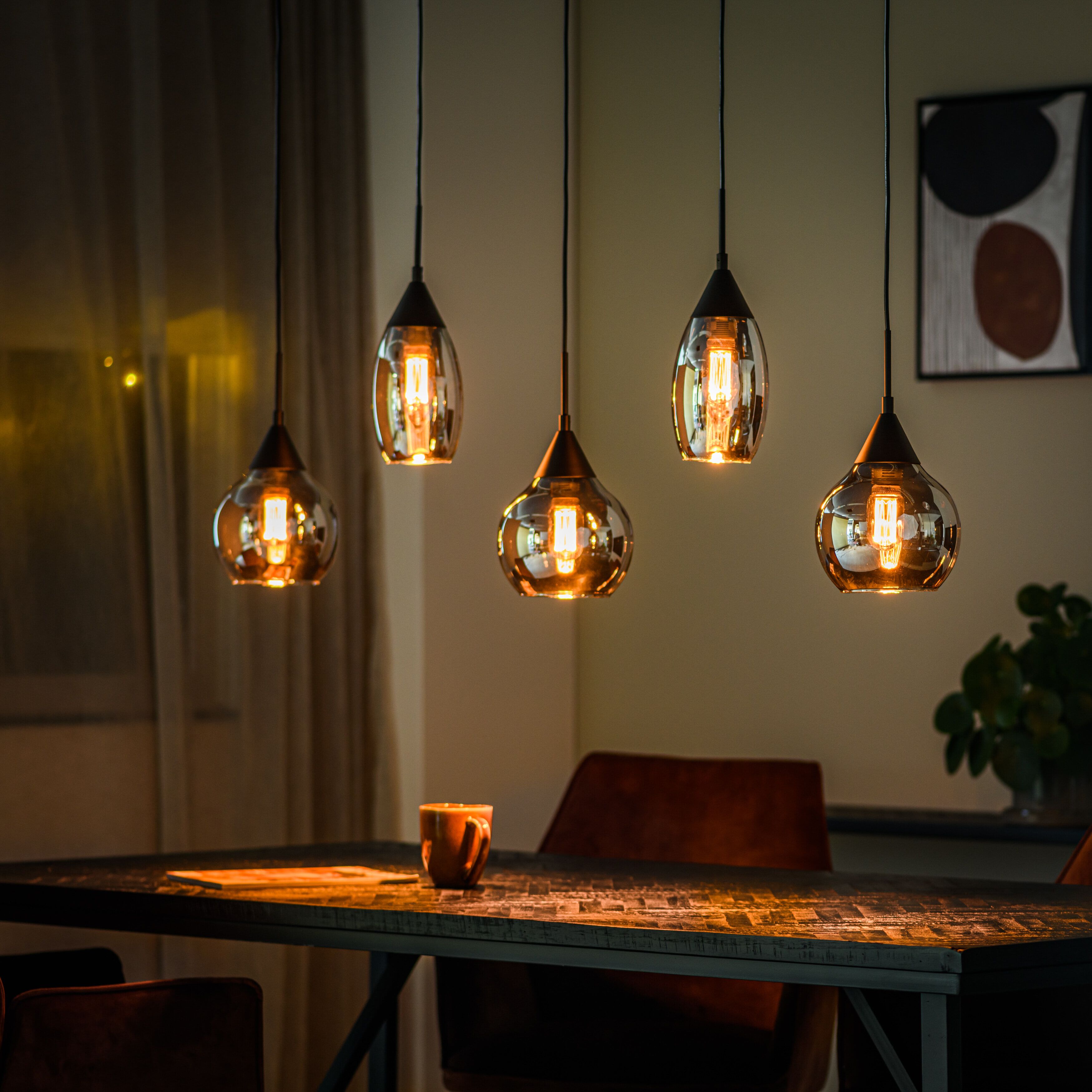 BASE Hanglamp Nino 5‑lamps – Smoke – Elegante sfeer in één stijlvolle hanglamp