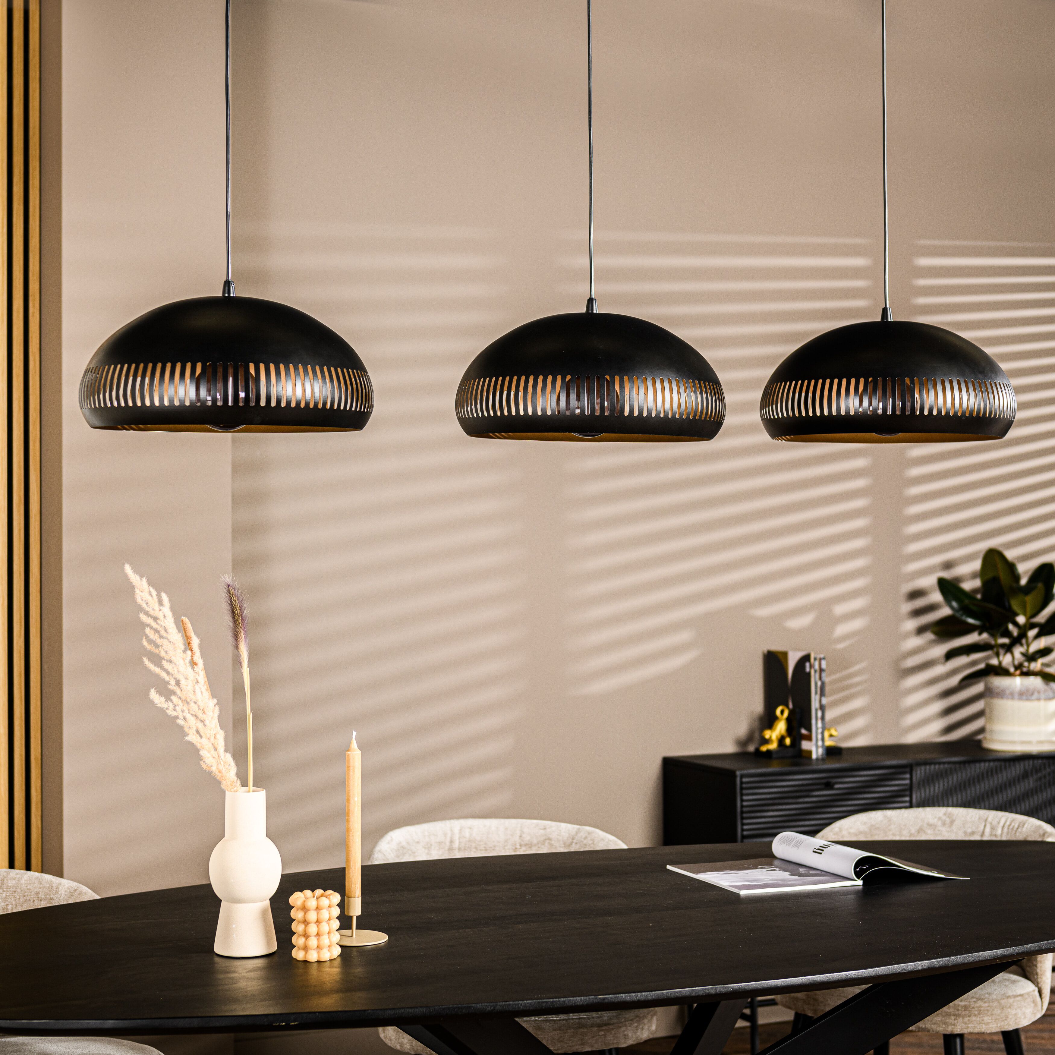 BASE Hanglamp Rachel – Moderne 3‑lampenhanglamp in Zwart