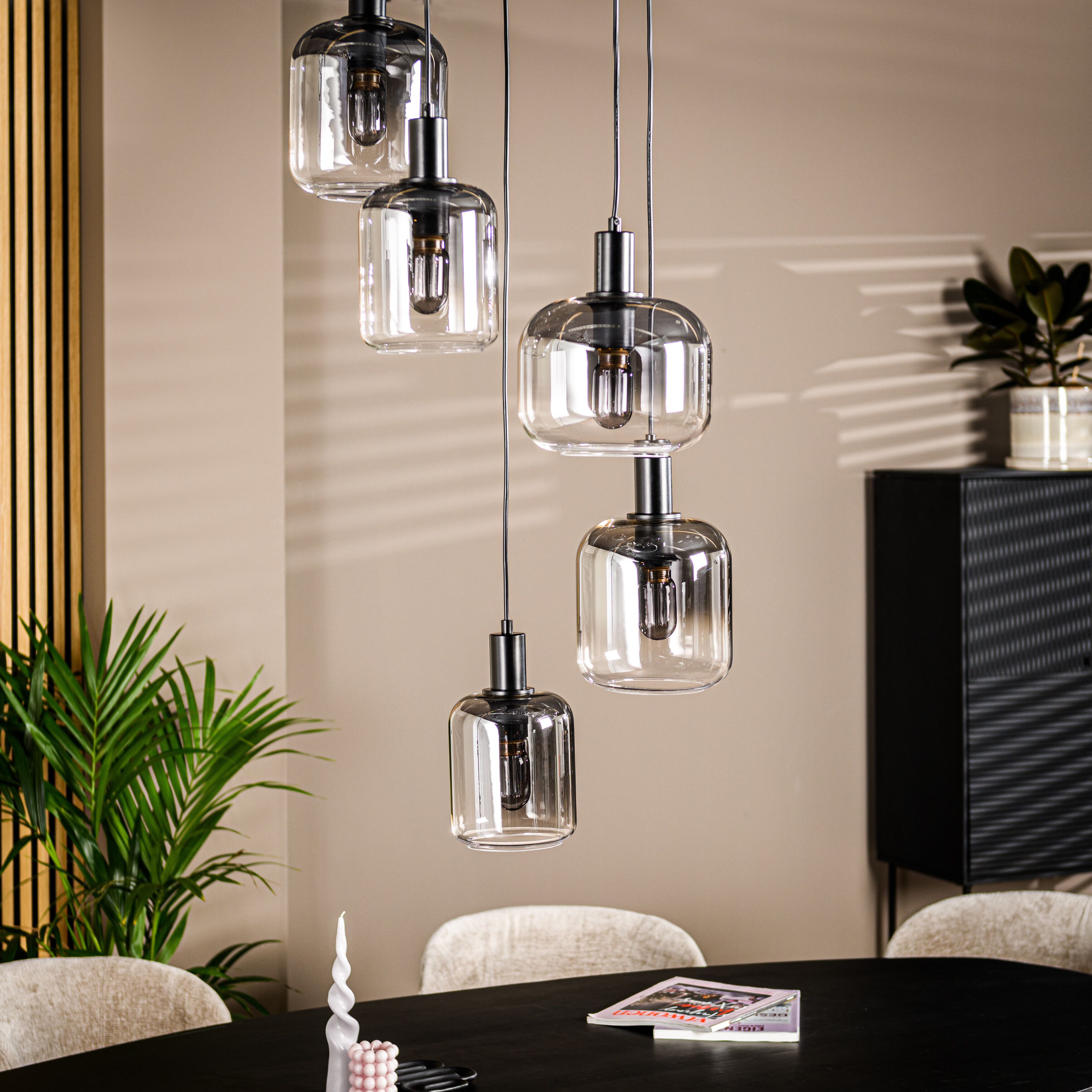 BASE Jesalyn 5‑lampen Hanglamp – Smoke, modern lichtkunstwerk voor elke ruimte