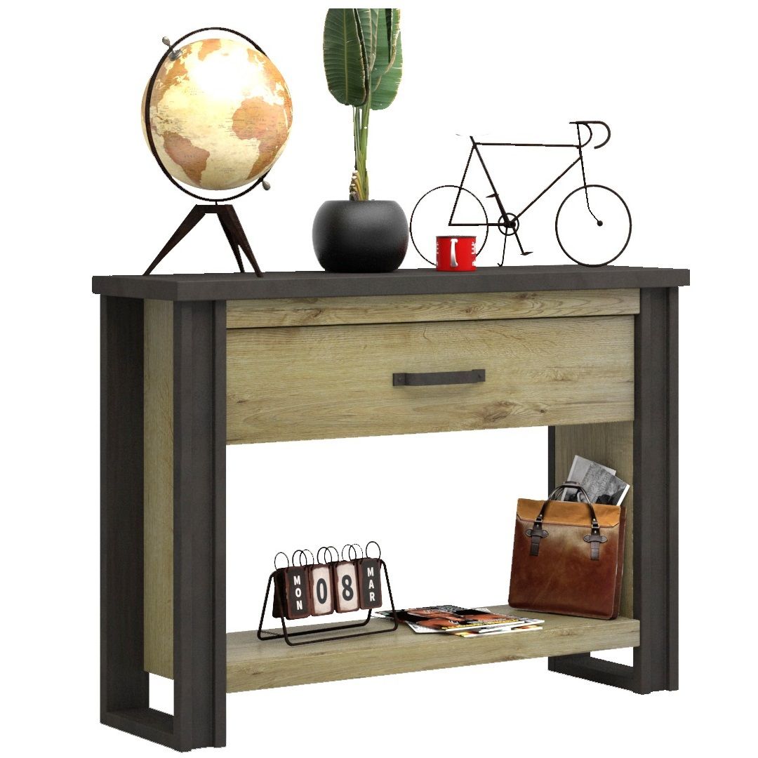 Baxter Wandtafel 119 cm – Robuuste eiken‑kleur met antraciet accent