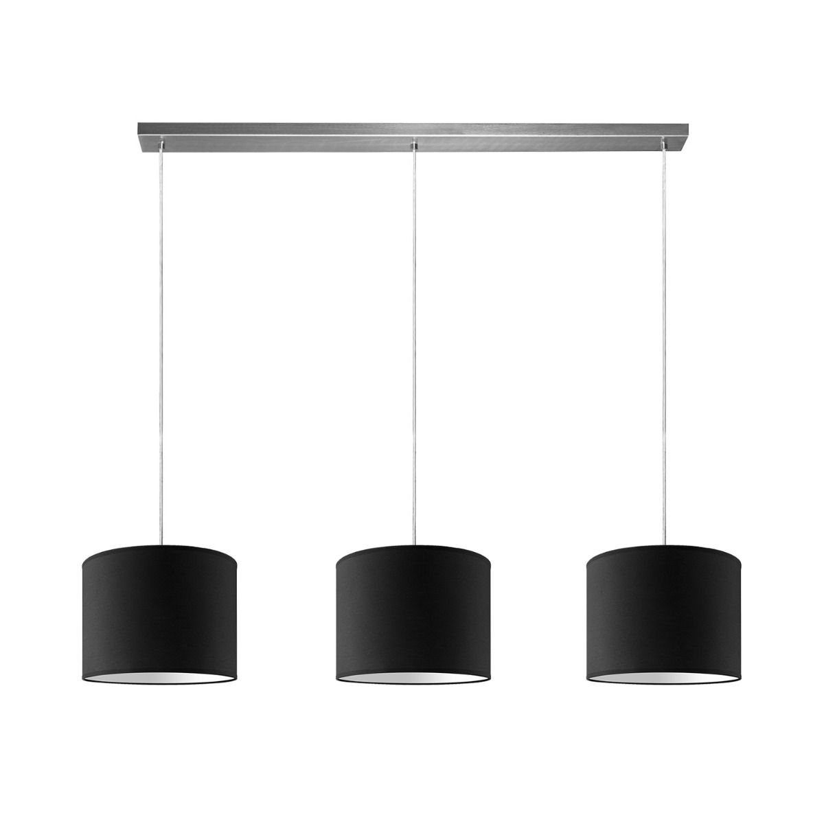 Beam 3 Bling – Drielicht hanglamp met zwarte katoenen kapjes (Ø 25 cm)