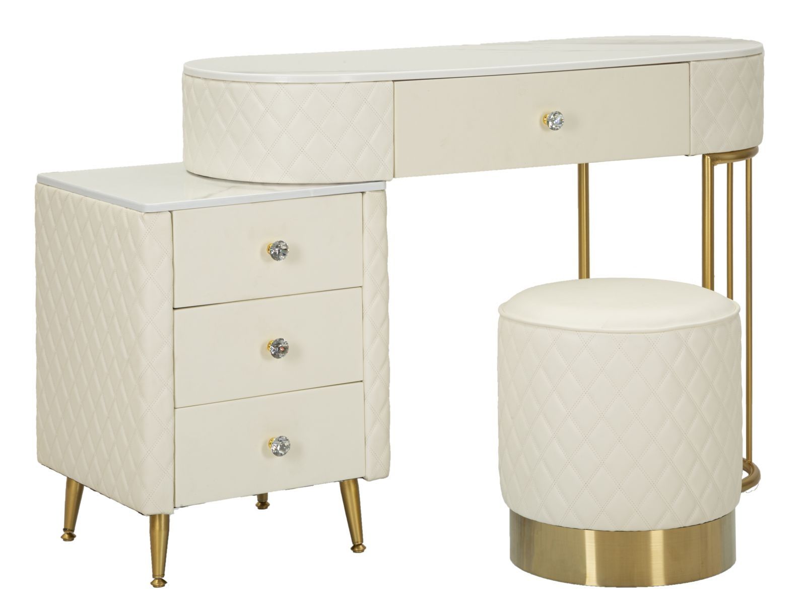 Bedbureau Sharon wit met kruk – stijlvol en functioneel voor elke werkplek
