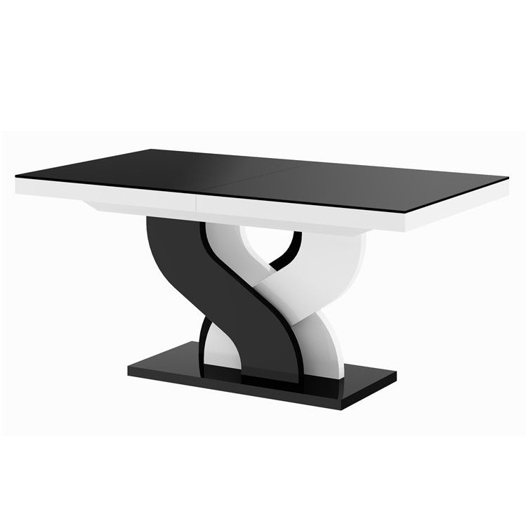 Bella uitschuifbare eettafel – 160‑256 cm, hoogglans zwart‑wit