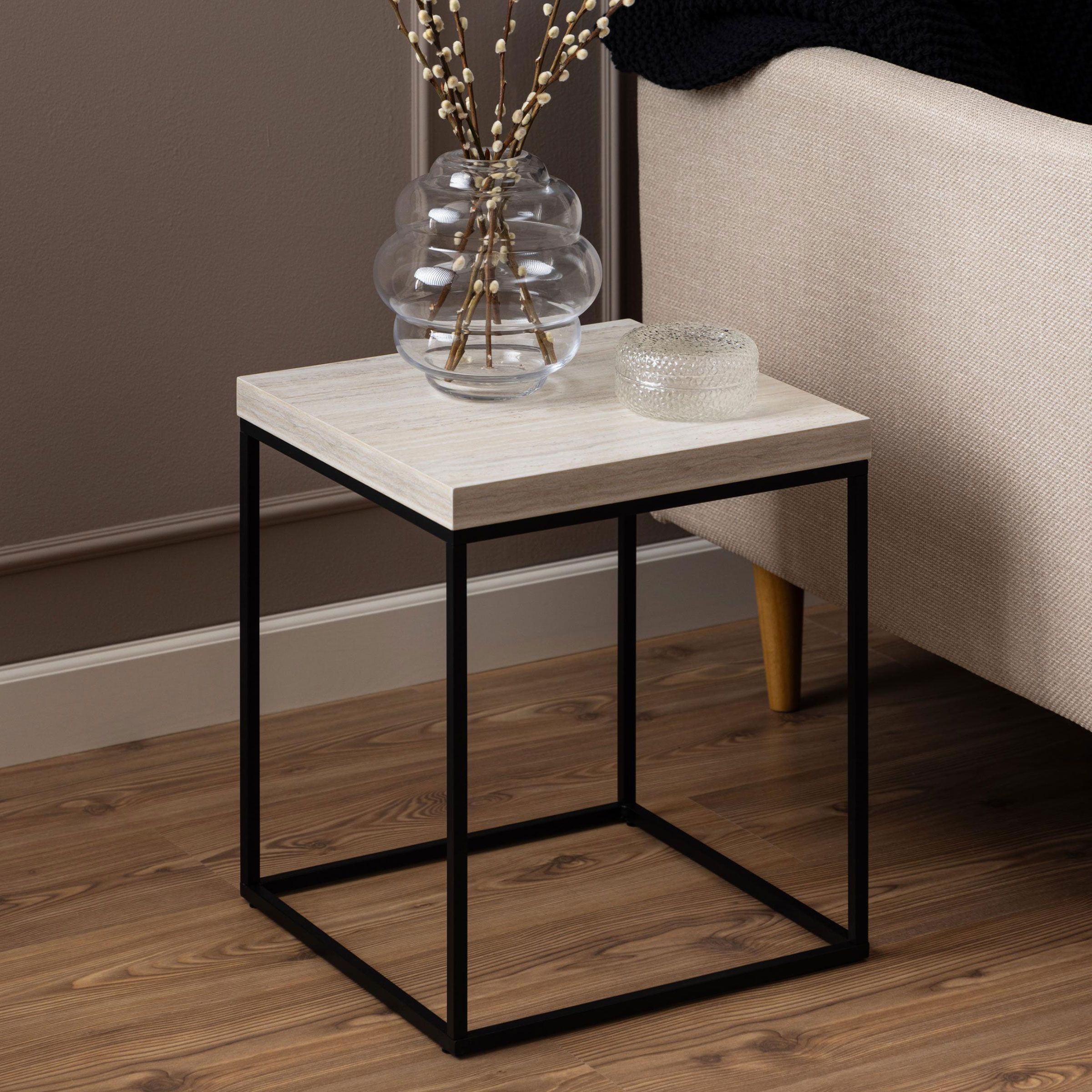 Bendt Bijzettafel Maresa – Strakke Travertine Look, 40 × 40 cm