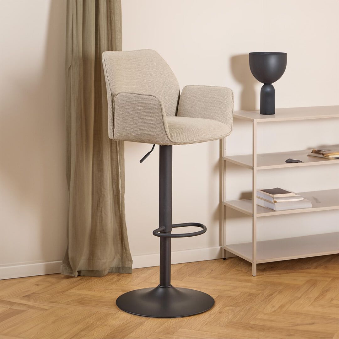 Bendt Draaibare Barkruk Dantrell – Beige, verstelbaar met armleuning
