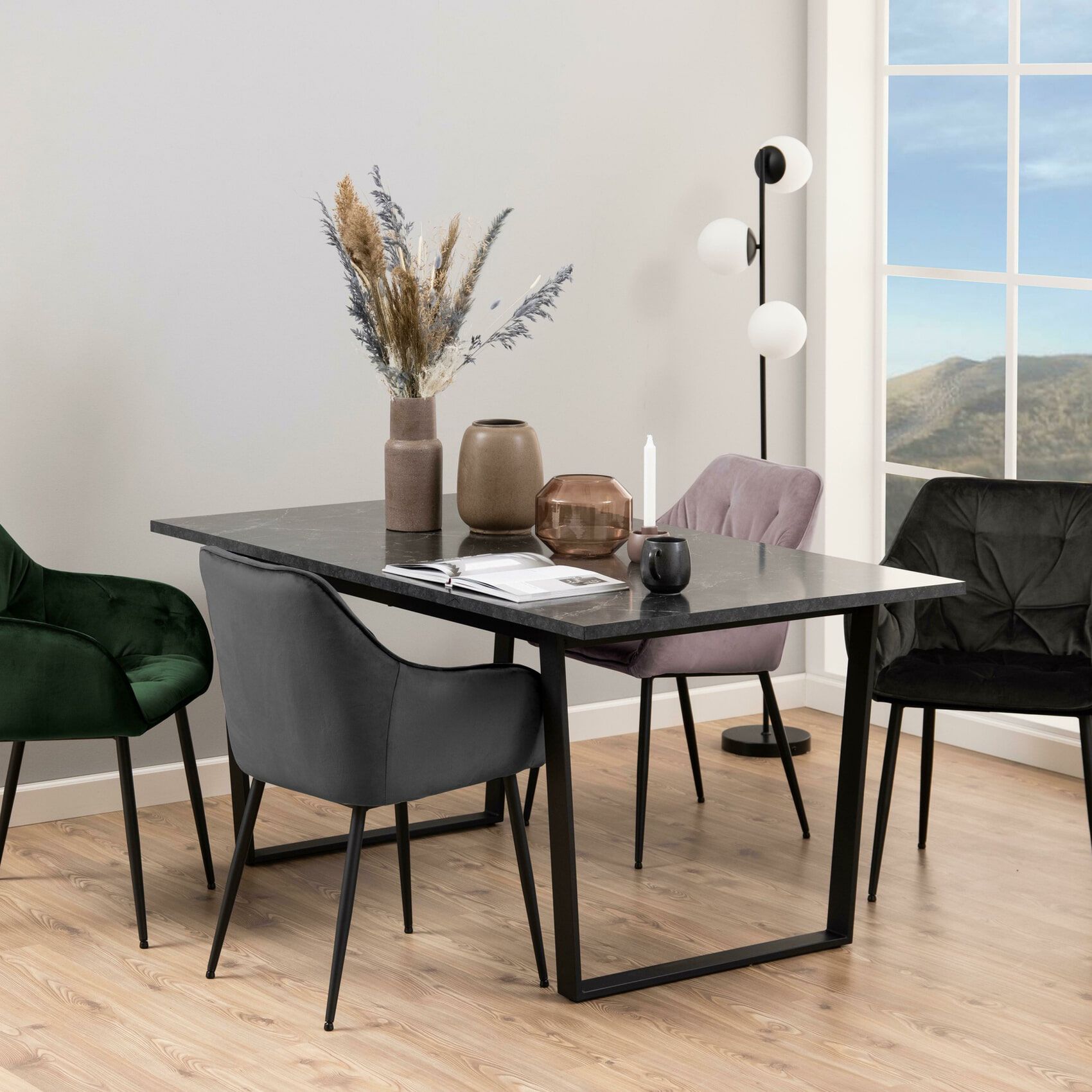 Bendt eettafel Marmerlook 160 × 90 cm – Moderne zwarte tafel met industriële poten