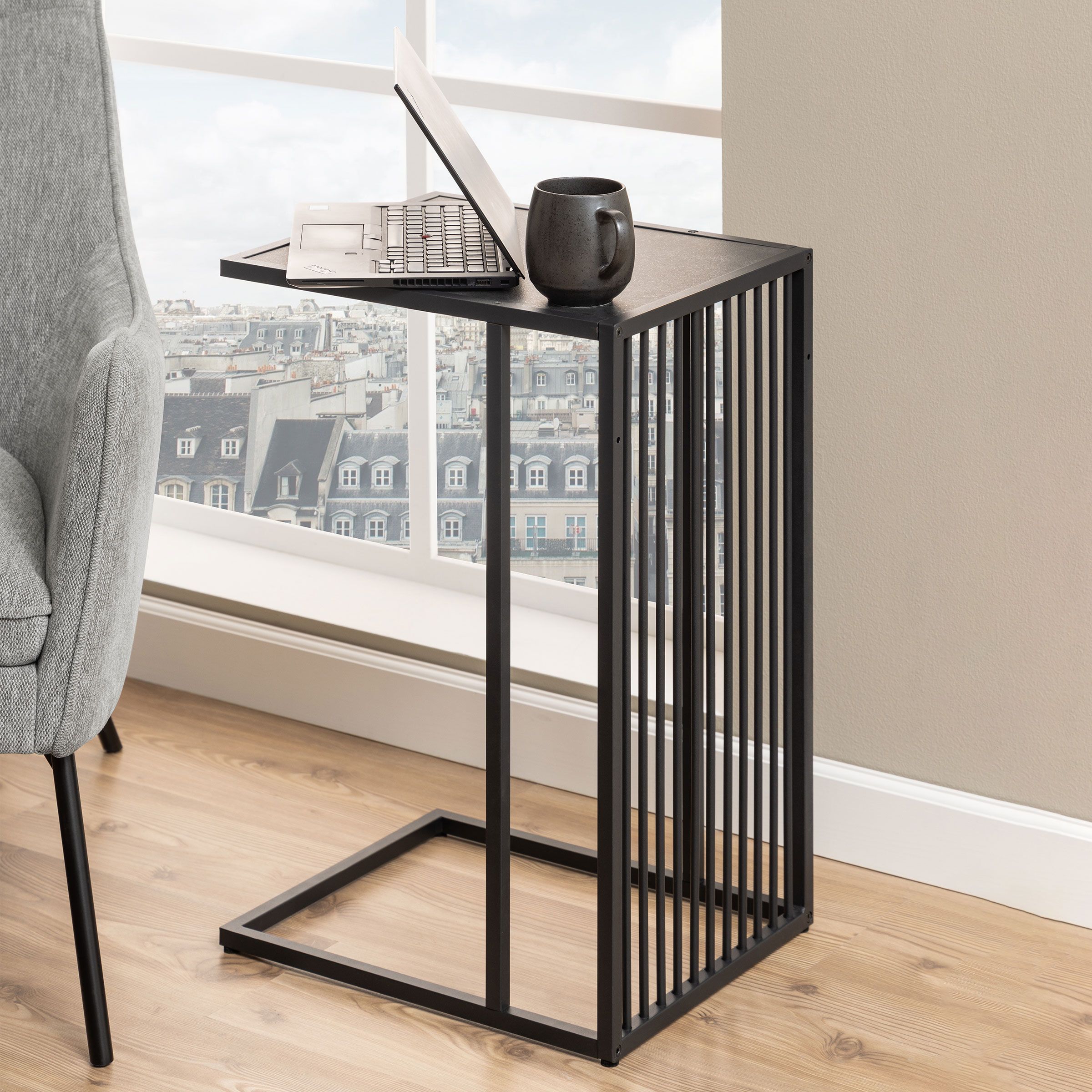 Bendt Esme Laptoptafel in Marmerlook – Strakke Bijzettafel voor Moderne Woonkamers