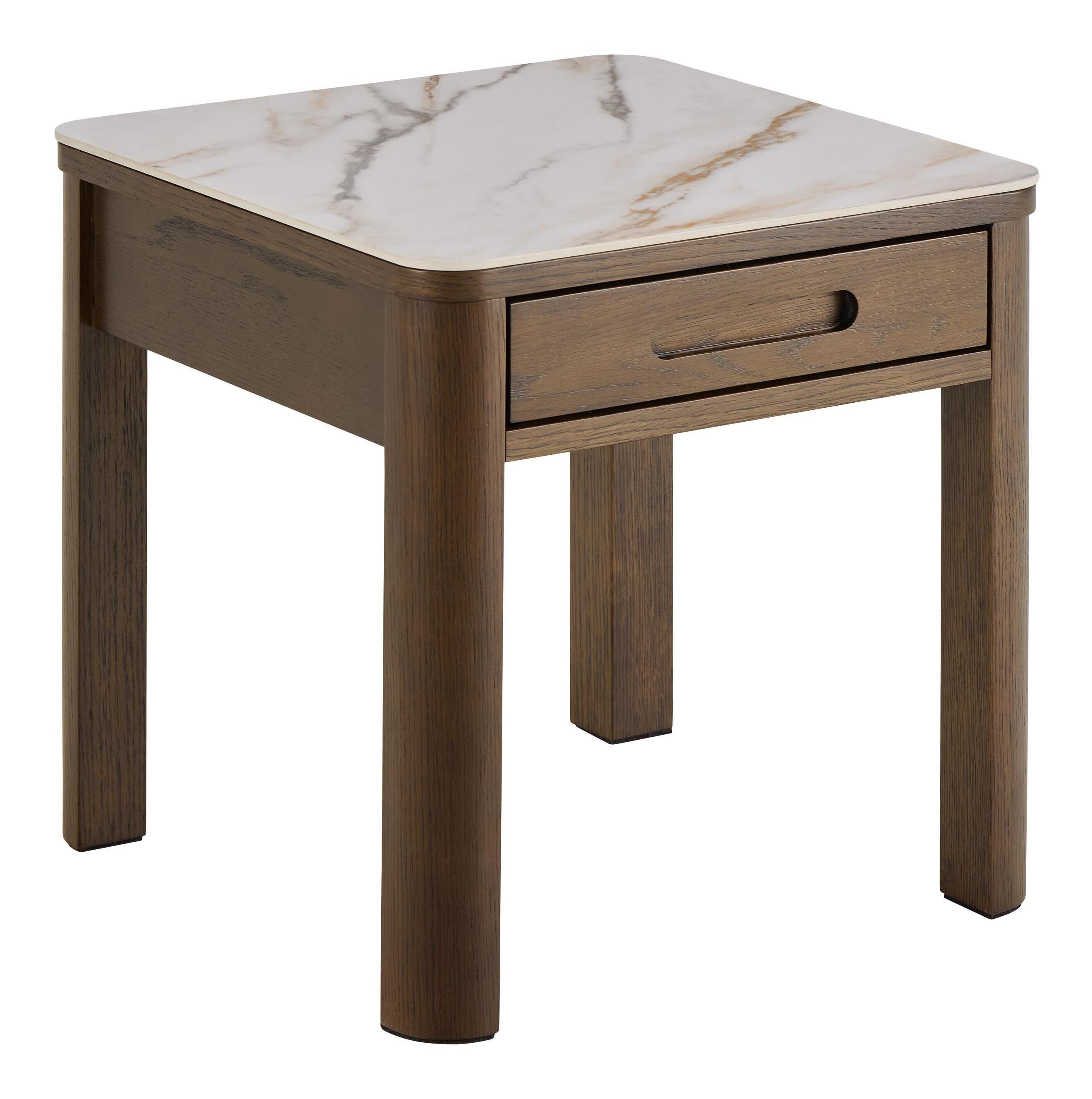 Bendt Jawana Bijzettafel – Marmerlook & Gerookt Eikenfineer, 45 × 45 cm