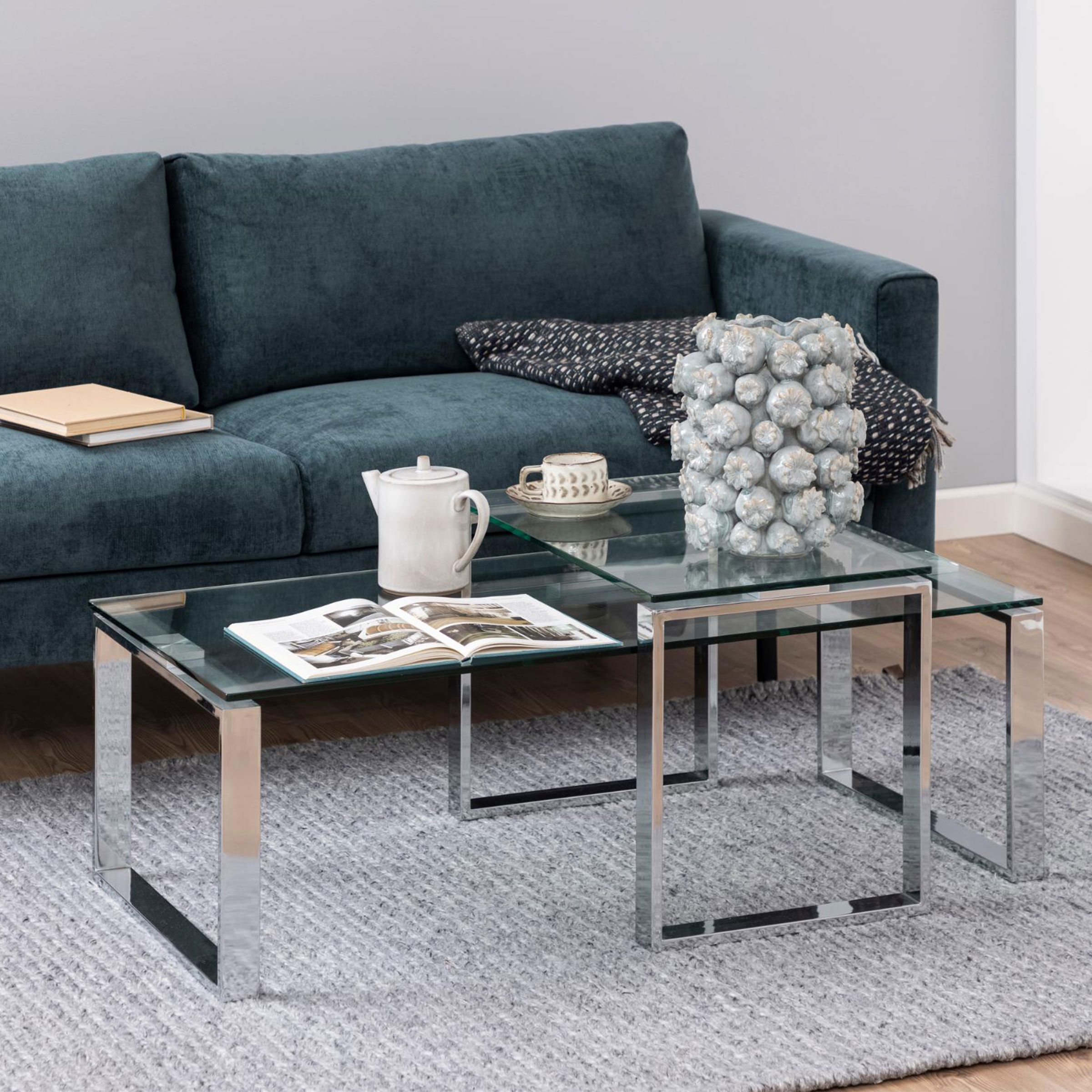 Bendt Lone Glazen Salontafelset – Modern chroomdesign voor elke woonkamer