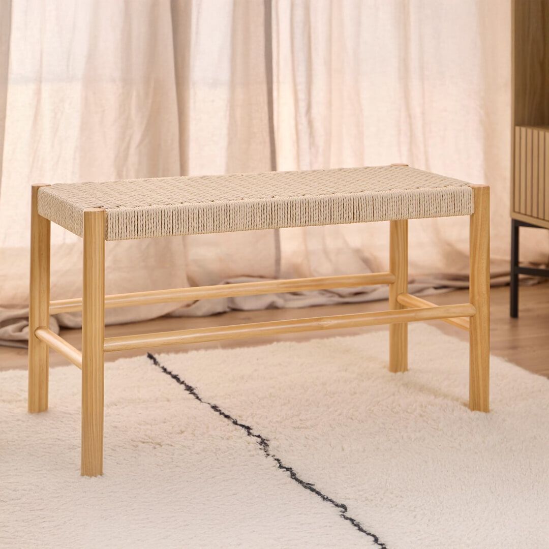 Bendt Marlen bankje – Scandinavisch design met geweven papieren koord, 80 cm