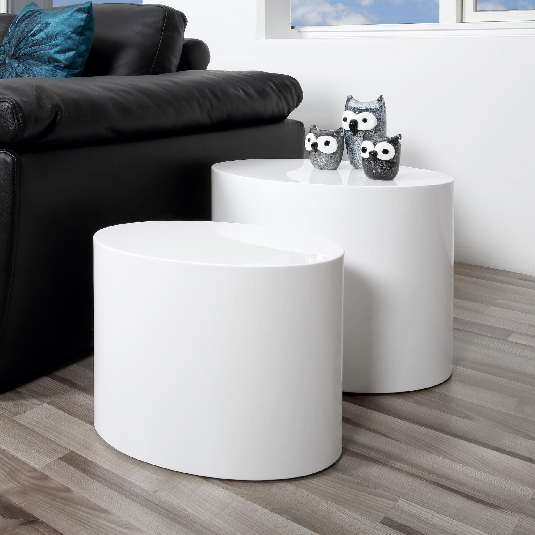 Bendt Ovale Salontafel Petrine – Glanzend witte set van 2