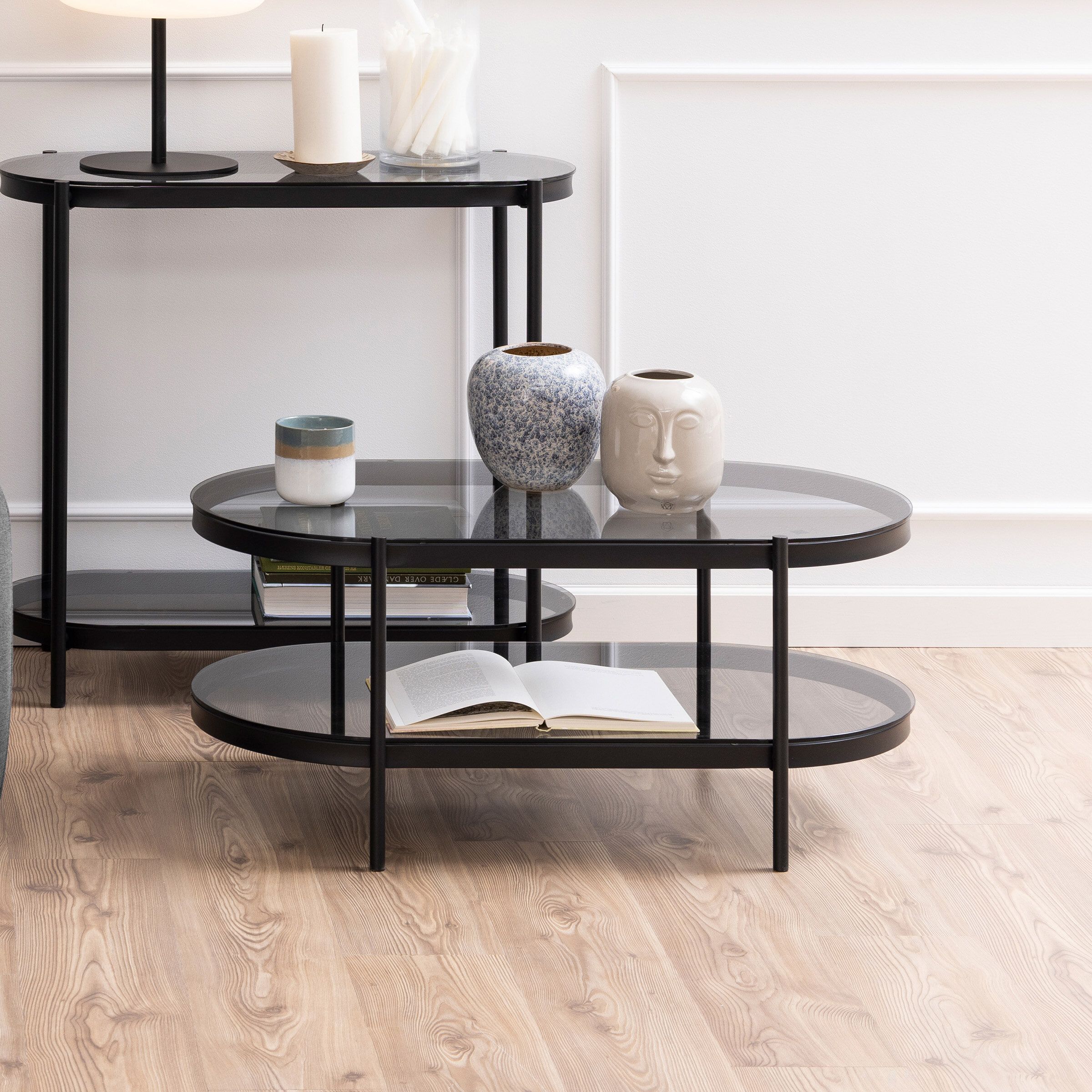 Bendt Paw Ovale Glazen Salontafel – Moderne Pilvorm in Zwart