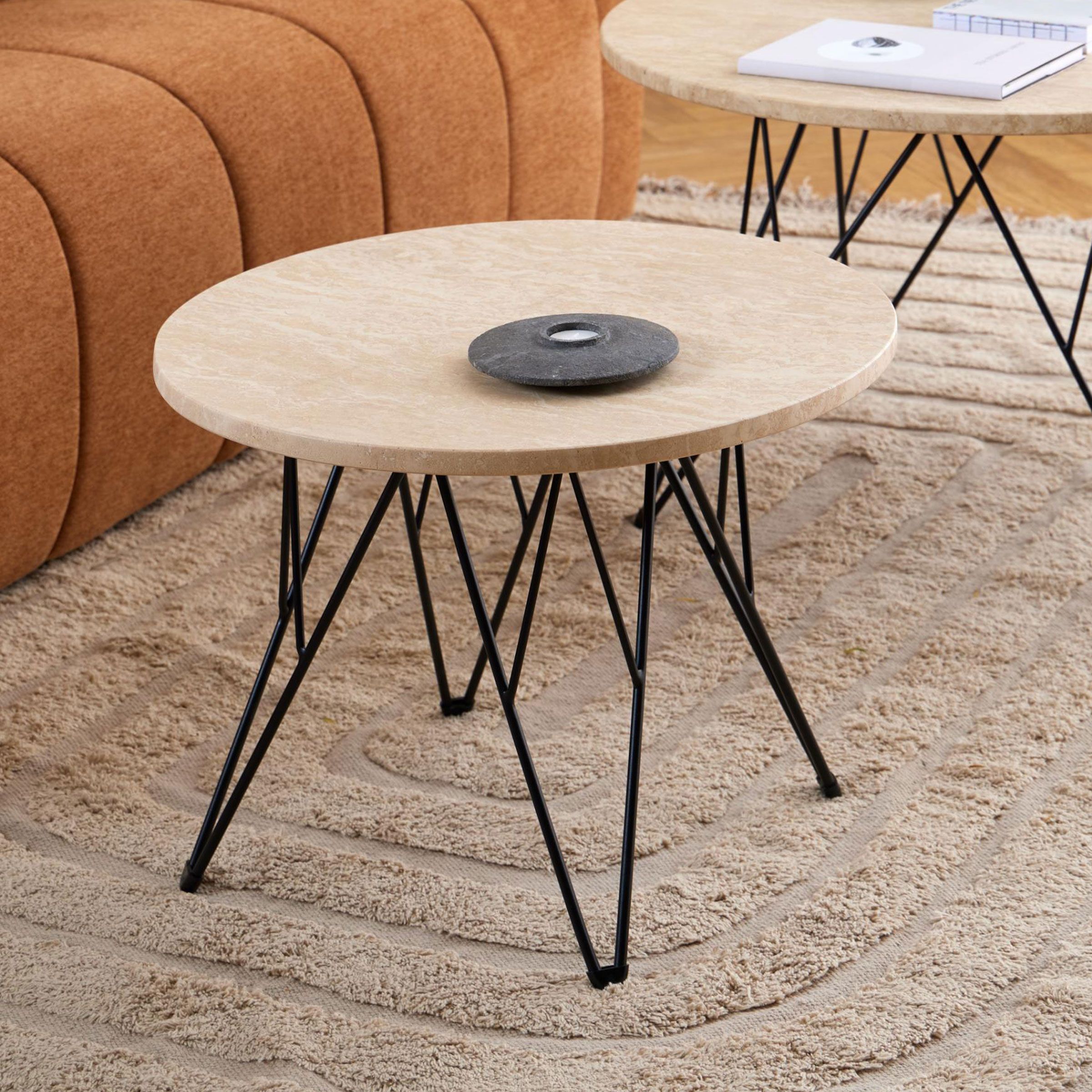 Bendt ronde bijzettafel Nadia Marmer – 55 cm, beige