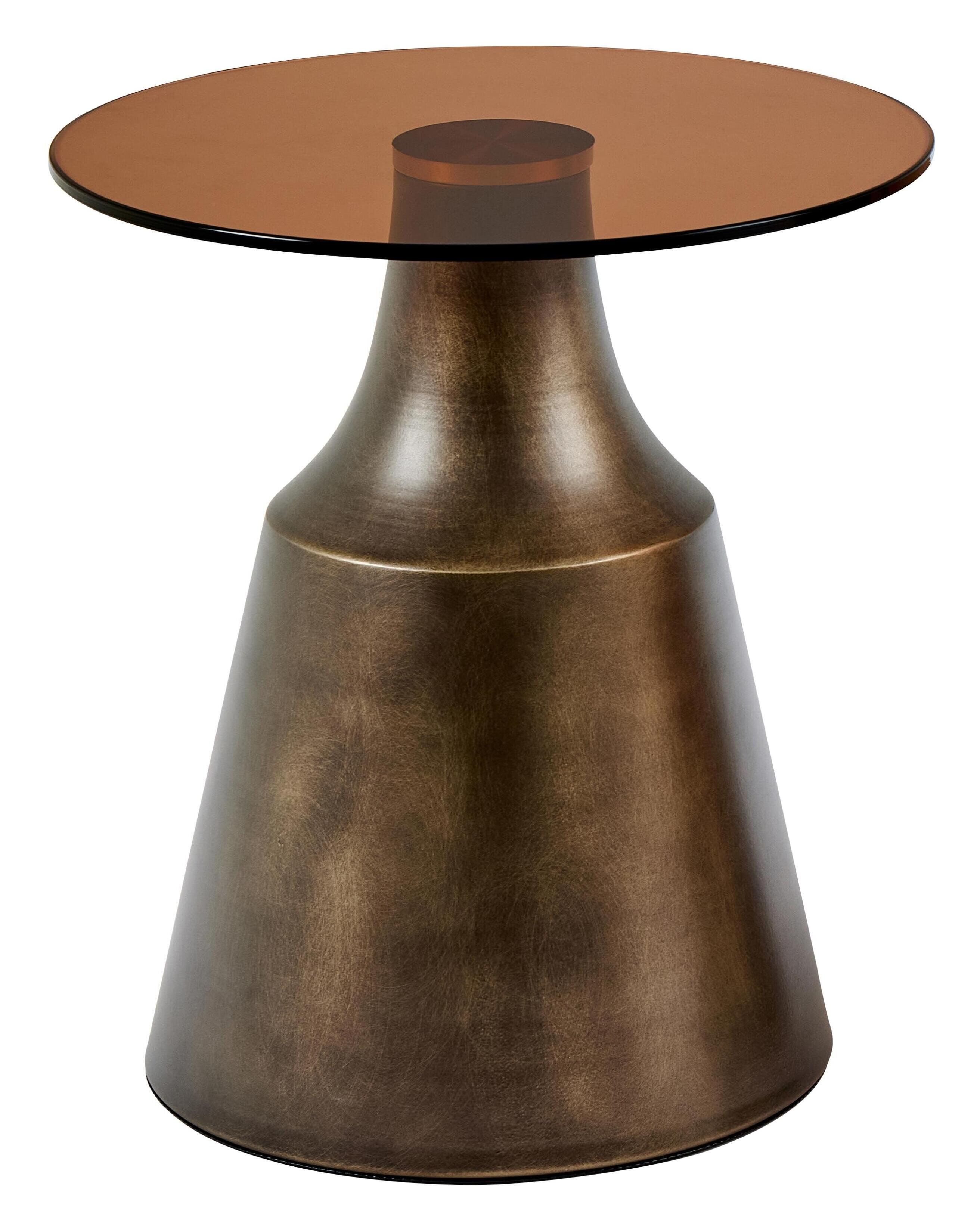 Bendt Ronde Bijzettafel Tameeka – Art Deco Glamour in Bruin Glas en Brons