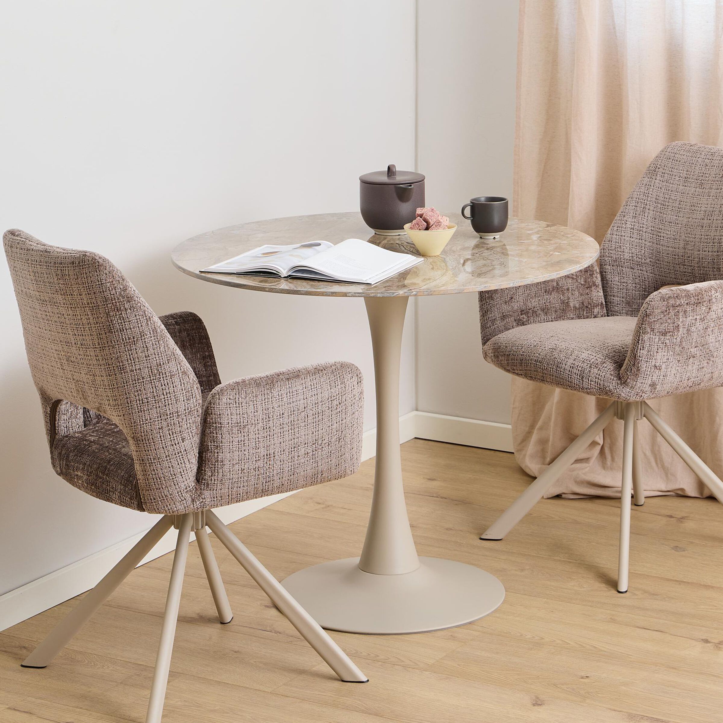 Bendt Ronde Bistrotafel Tempest – Moderne Keramiek met Marmerlook, 90 cm