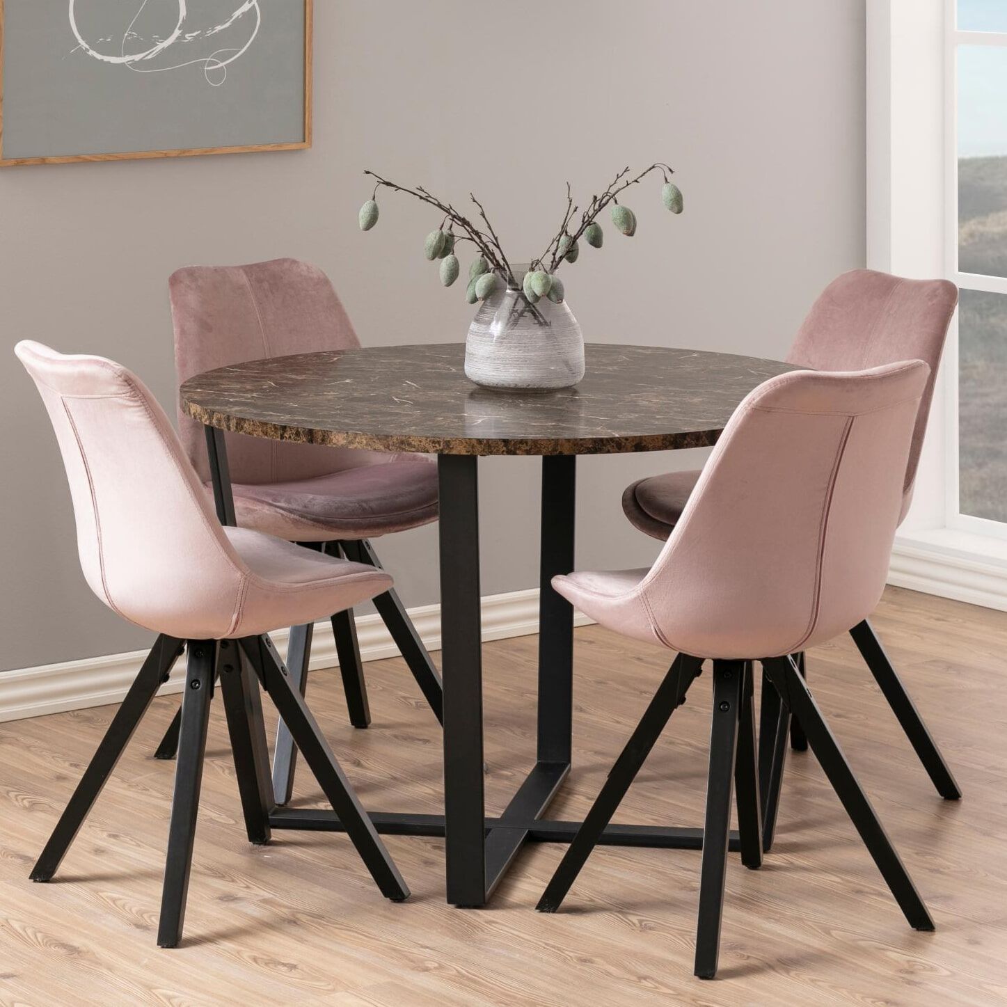Bendt Ronde Eettafel Ø110 cm – Moderne Marmerlook in Bruin