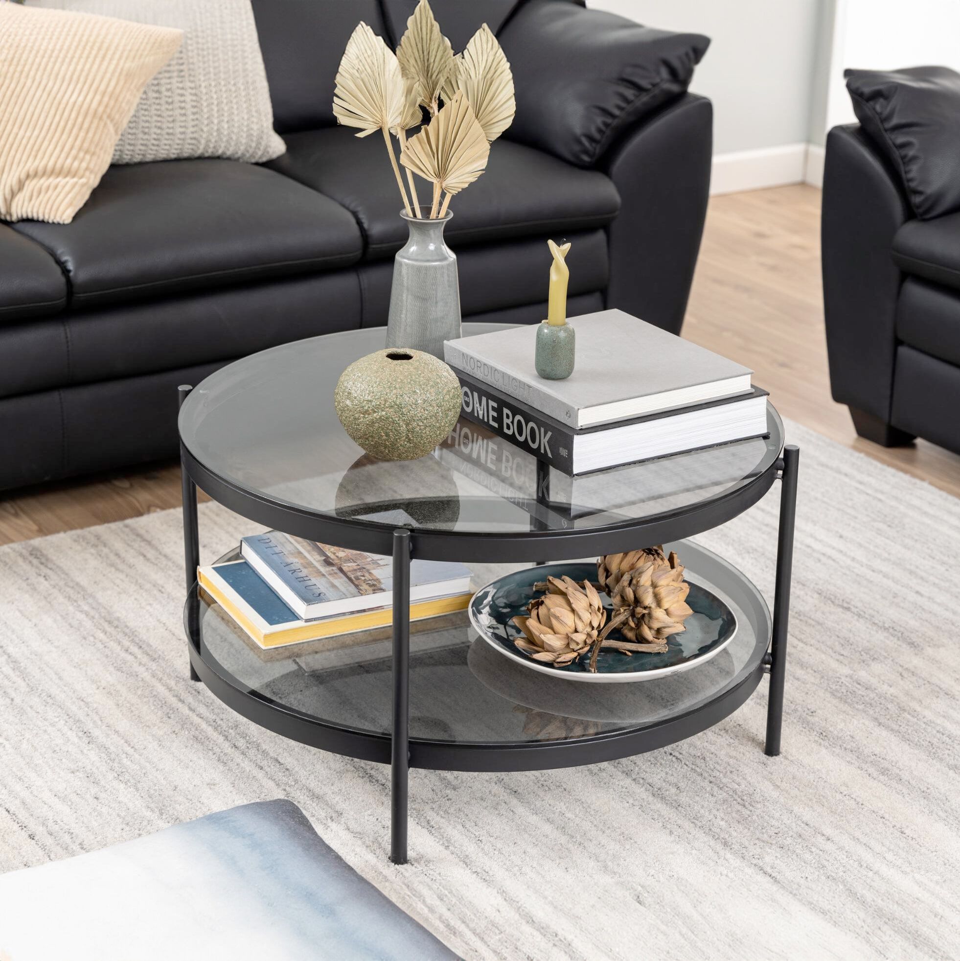 Bendt Ronde Glazen Salontafel Paw 75 cm – Moderne zwarte design met extra opbergruimte