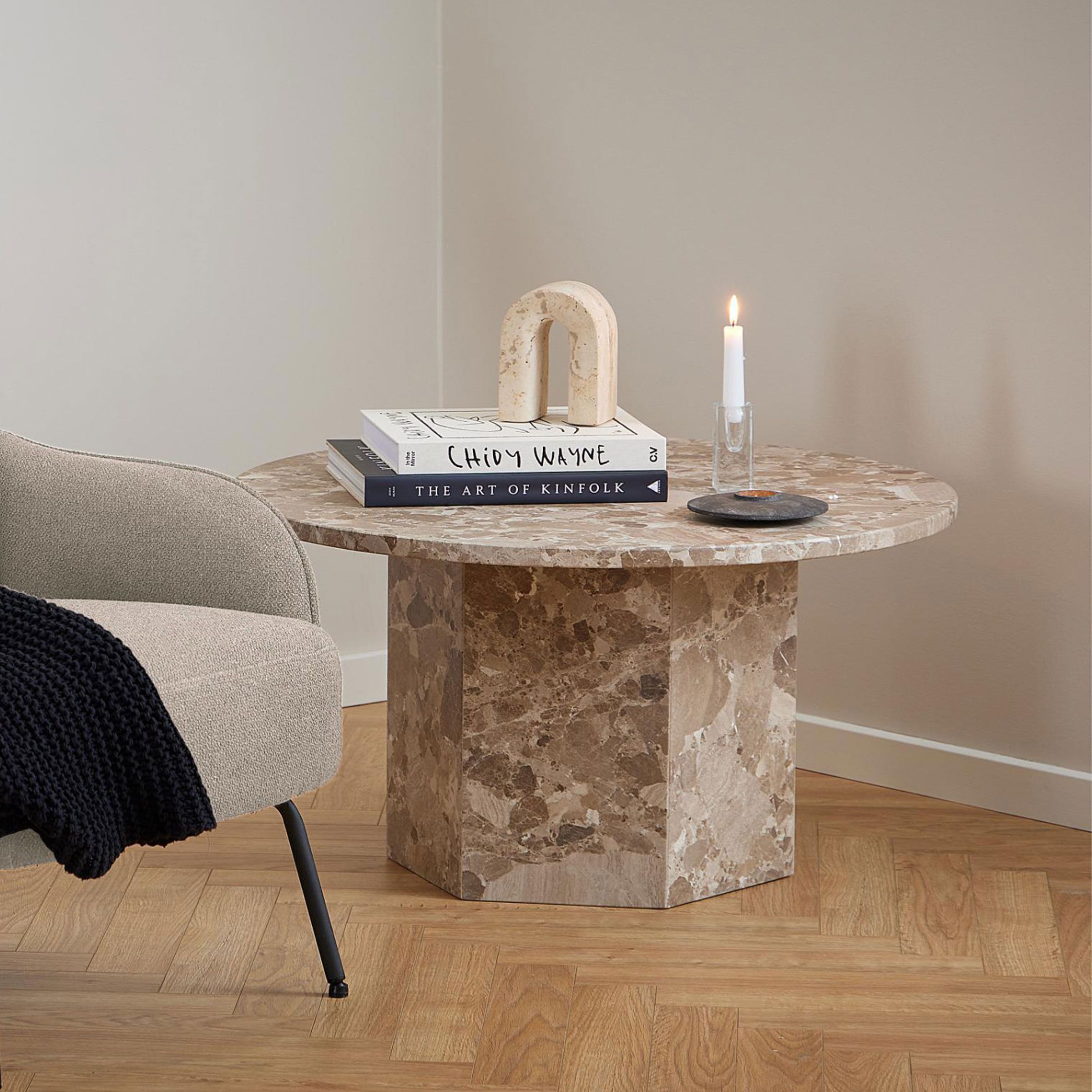Bendt Ronde Salontafel Lasonya Travertin 80 cm – Elegante Natuurlijkheid voor uw Woonkamer