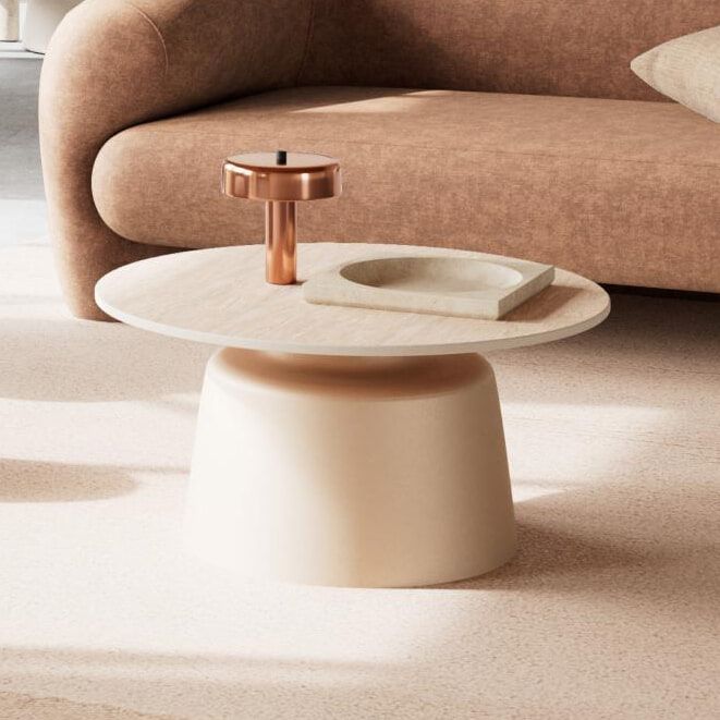 Bendt ronde salontafel Waleed – keramiek in travertinlook, 70 cm, beige