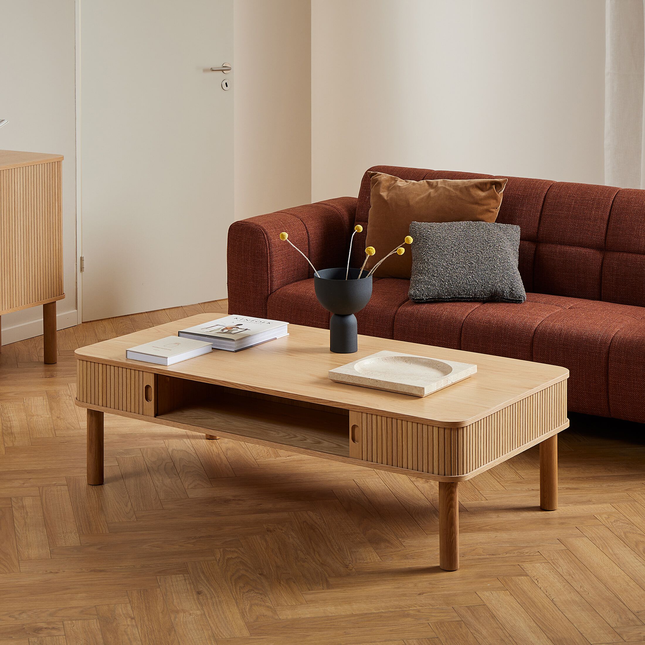 Bendt Salontafel Alandria – Moderne eiken tafel met latten en slimme opbergruimte
