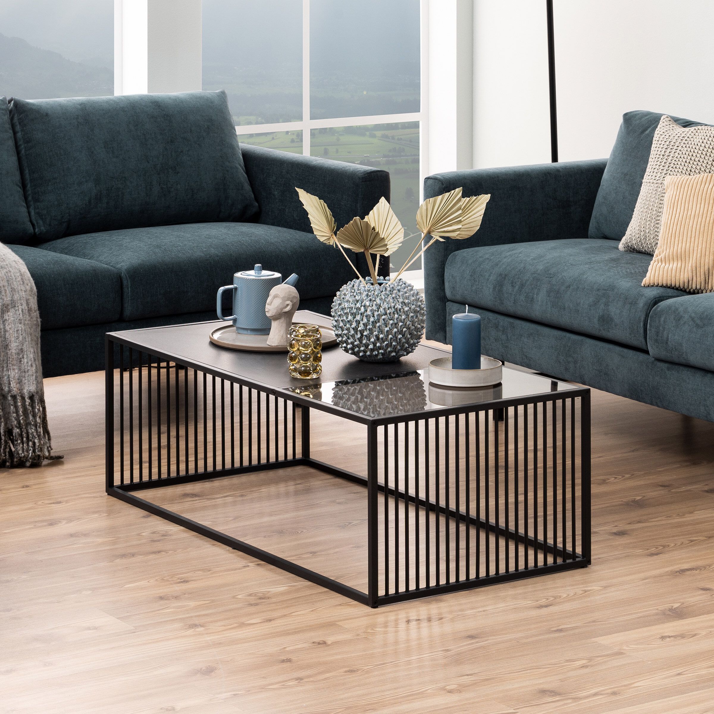 Bendt Salontafel Esme – Moderne marmerlook en rookglas in zwart
