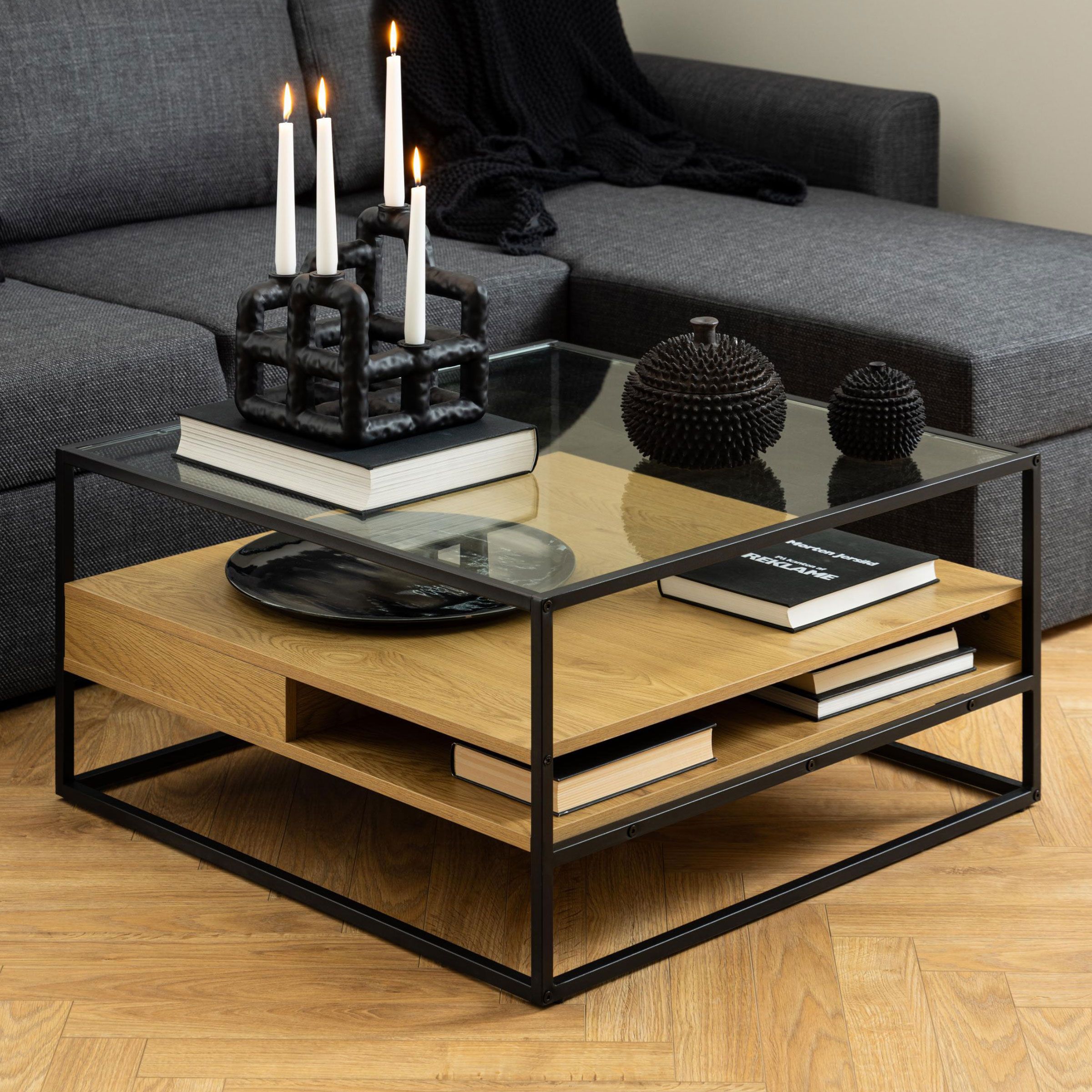 Bendt Salontafel Maikel – Kubusvormig eiken‑glas design, 80 × 80 cm