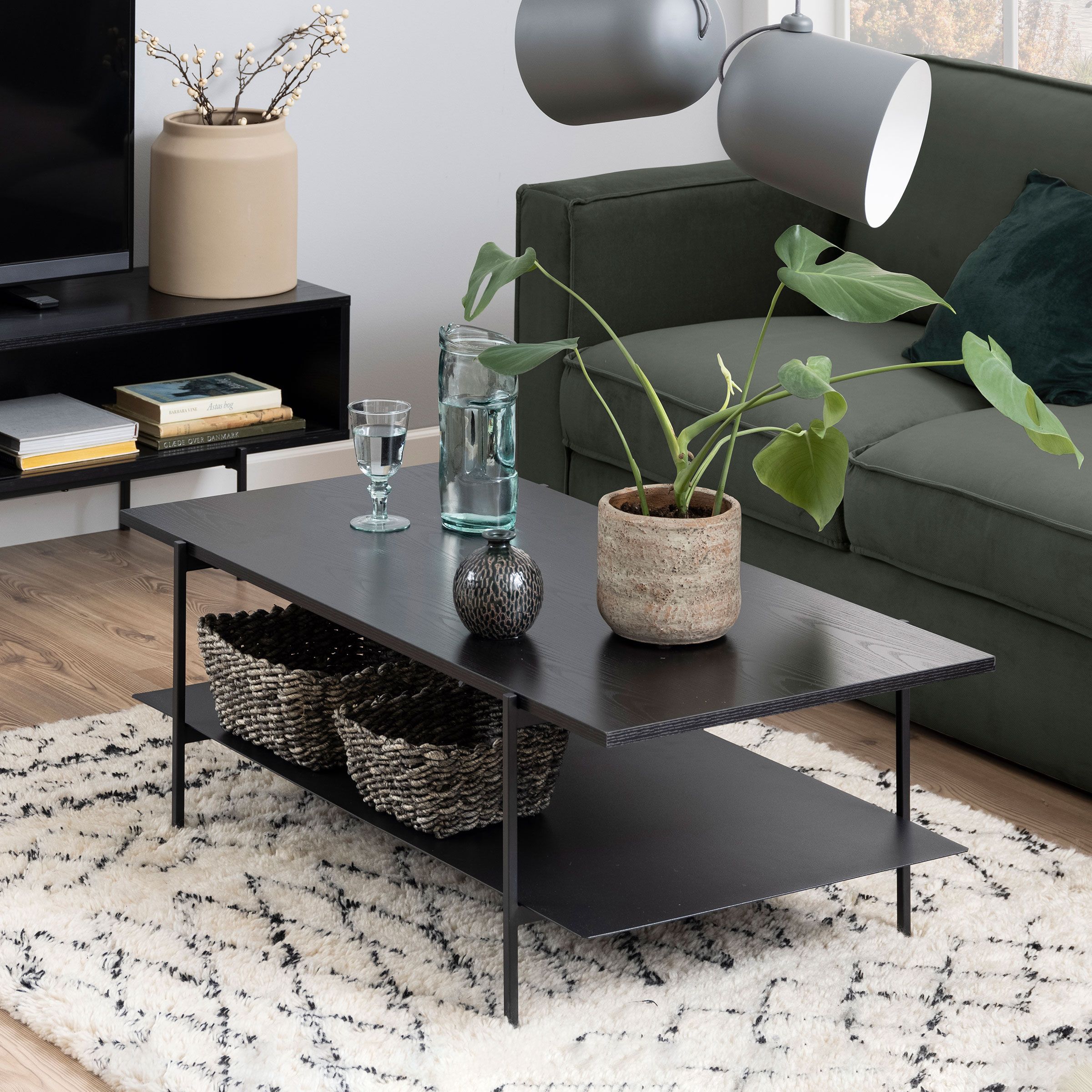 Bendt Salontafel Mick – Strakke Zwarte Tafel met Essenhout Fineer (115 × 60 cm)