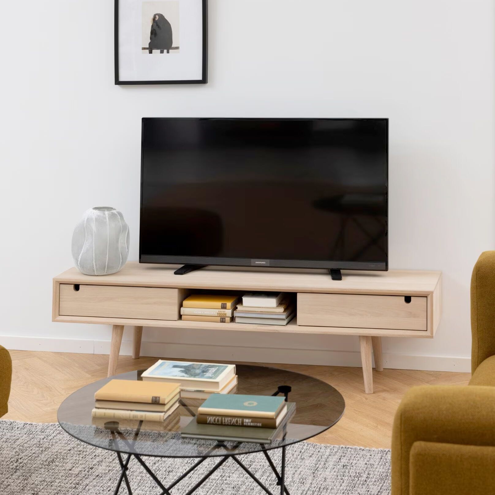 Bendt TV‑meubel Sigfred – Strak wit eiken, 160 cm
