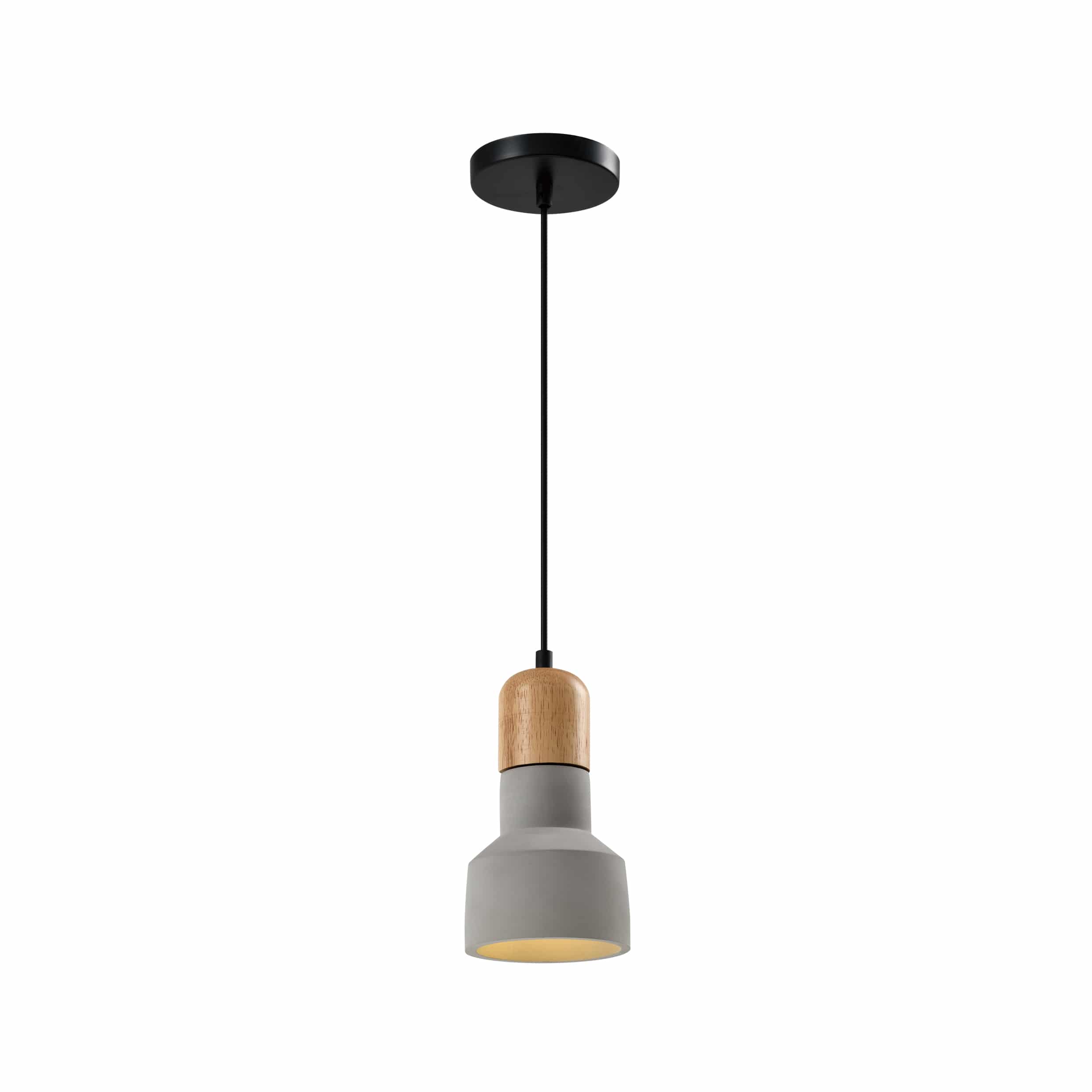 Betonte landelijke hanglamp QUVIO – Grijze designlamp met houten kap (12,5 cm)