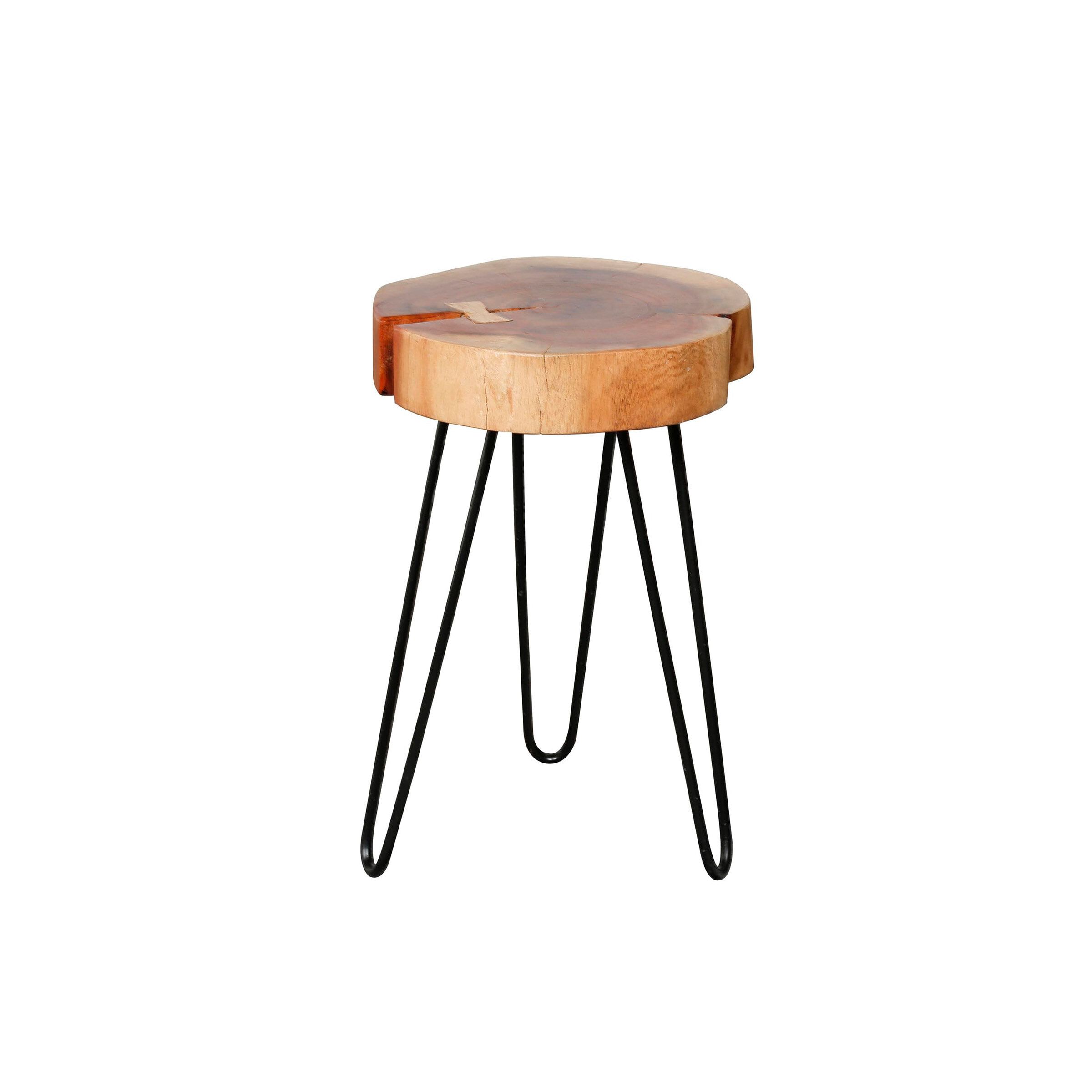 Bijzettafel Christian – Natuurlijke acacia boomstam met robuust stalen frame