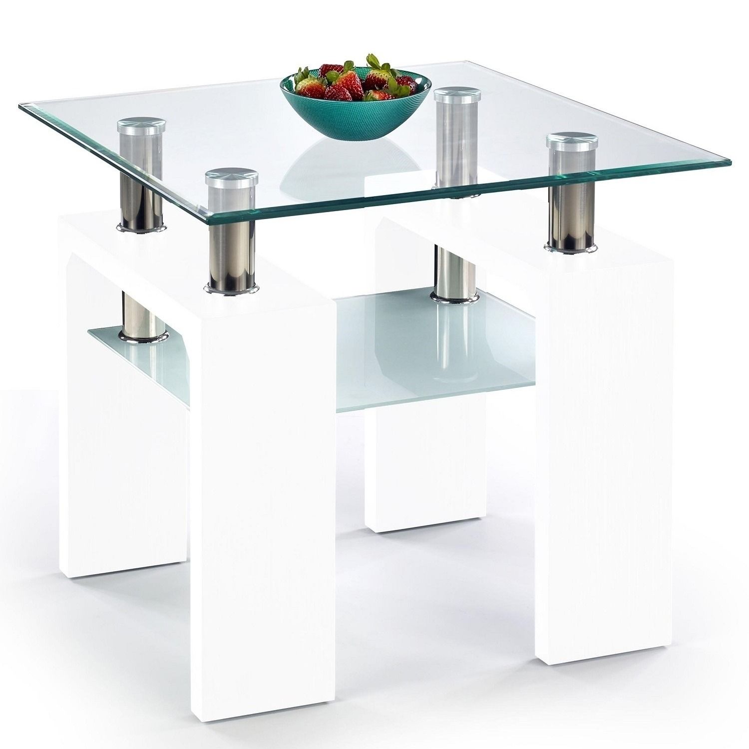 Bijzettafel Diana – Stijlvolle wit‑glazen tafel voor de moderne woonkamer