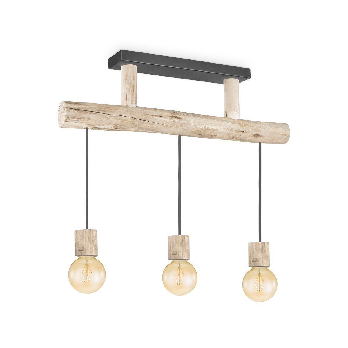 Billy 3‑lichts Hanglamp met Houten Tak – Landelijke Elegantie voor Elk Interieur