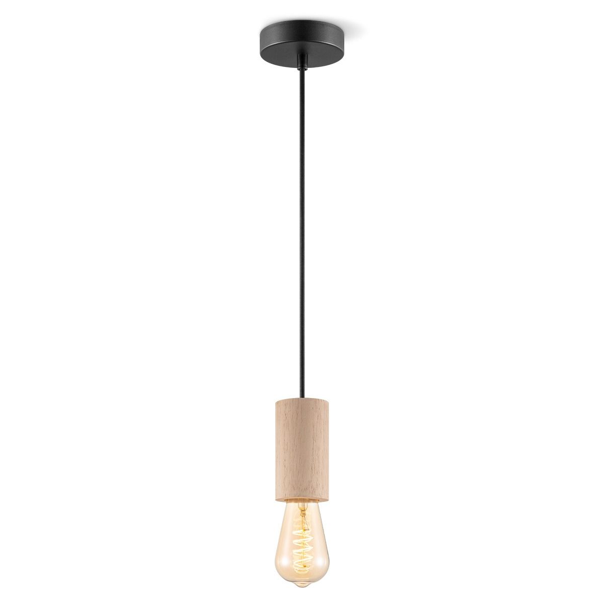 Billy Hanglamp Small – Landelijke houten hanglamp met zwart metalen kap