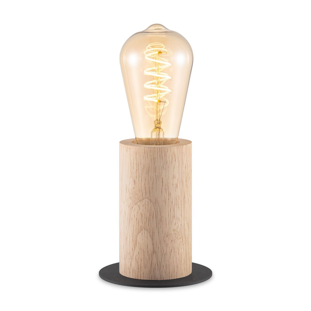 Billy tafellamp Small – Landelijke houten lamp met zwarte metalen voet