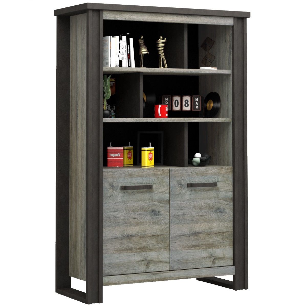 Boekenkast Baxter 180 cm – Grijs eiken met antraciet afwerking