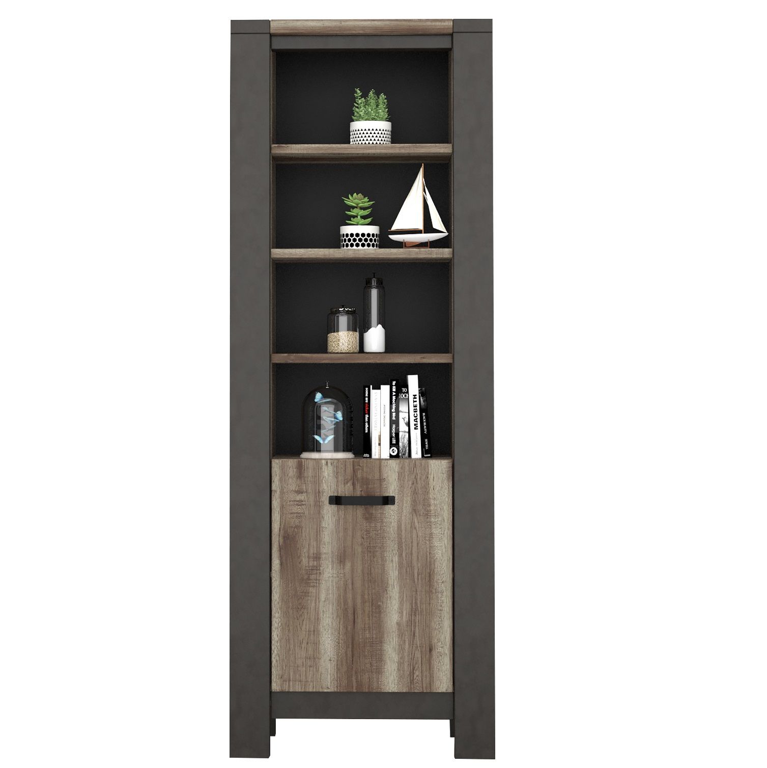 Boekenkast Malt 204 cm – Industrieel design in oud eiken & antraciet