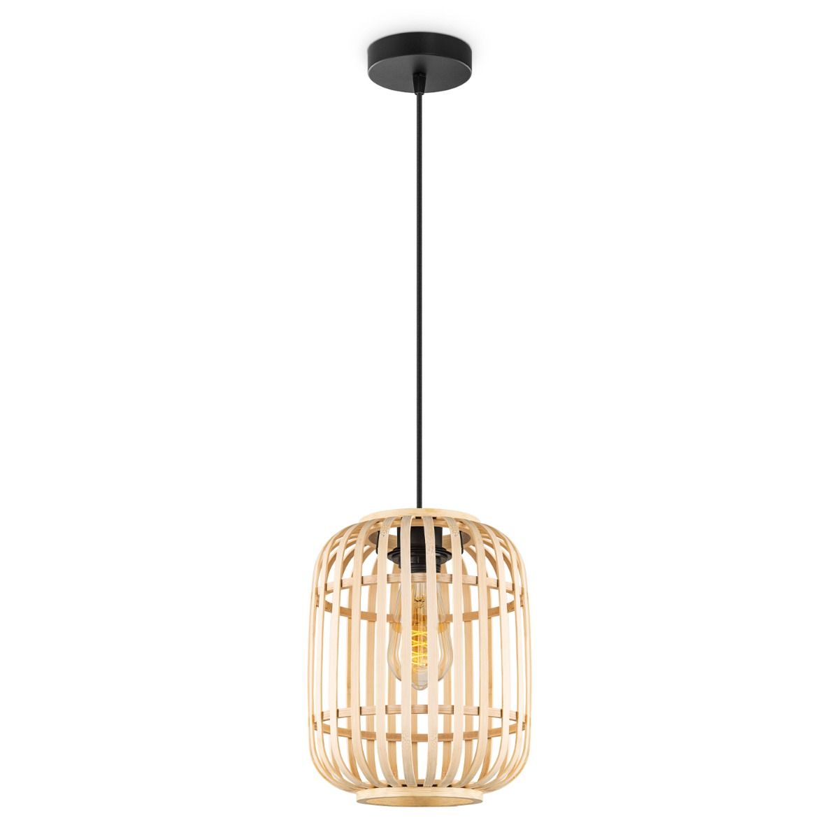 Boheemse Hanglamp met Bamboe Kap – Warme, Natuurlijke Verlichting voor Slaapkamer en Werkruimte