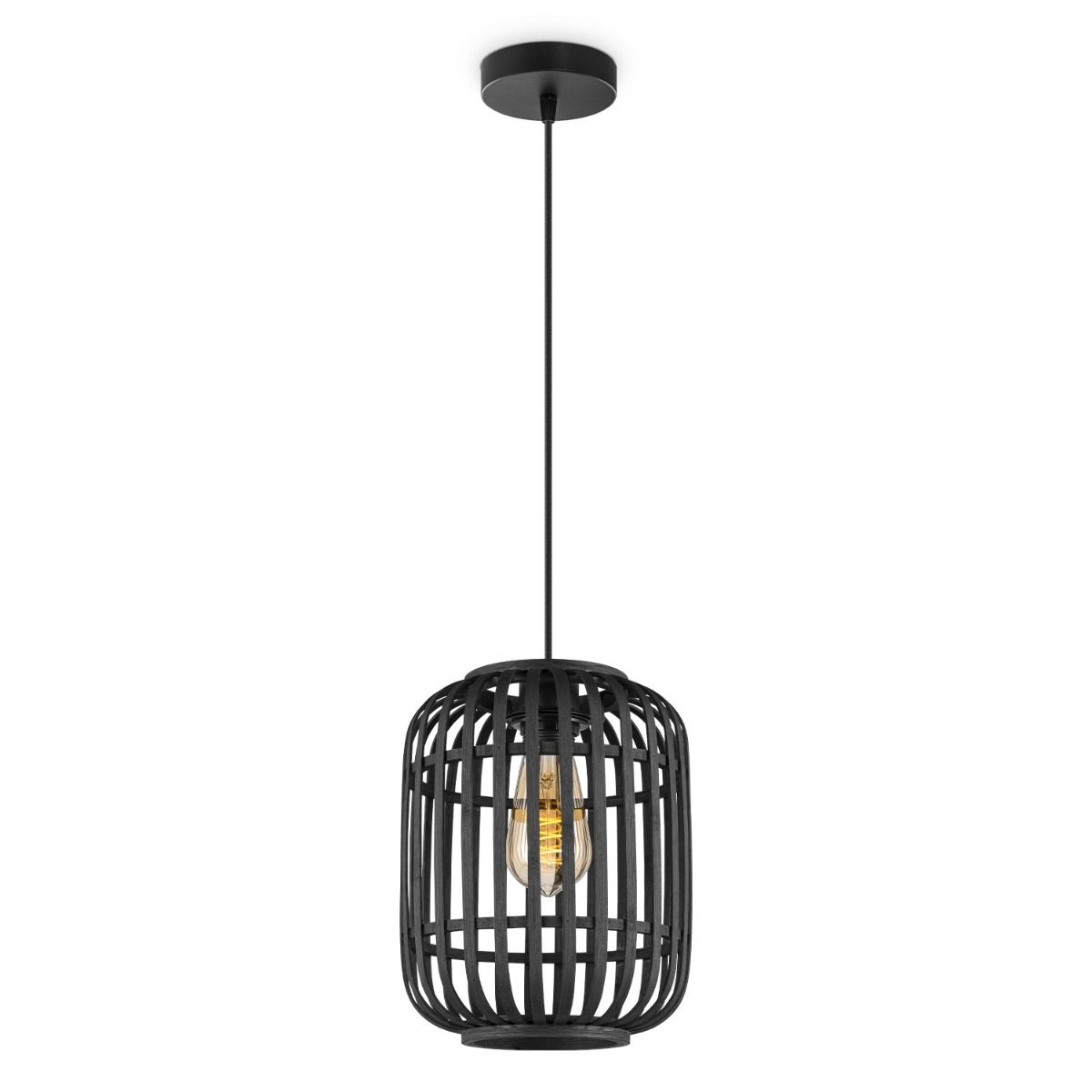 Boheemse Hanglamp met Zwarte Bamboe Kap – Warm Licht voor Slaapkamer en Werkruimte